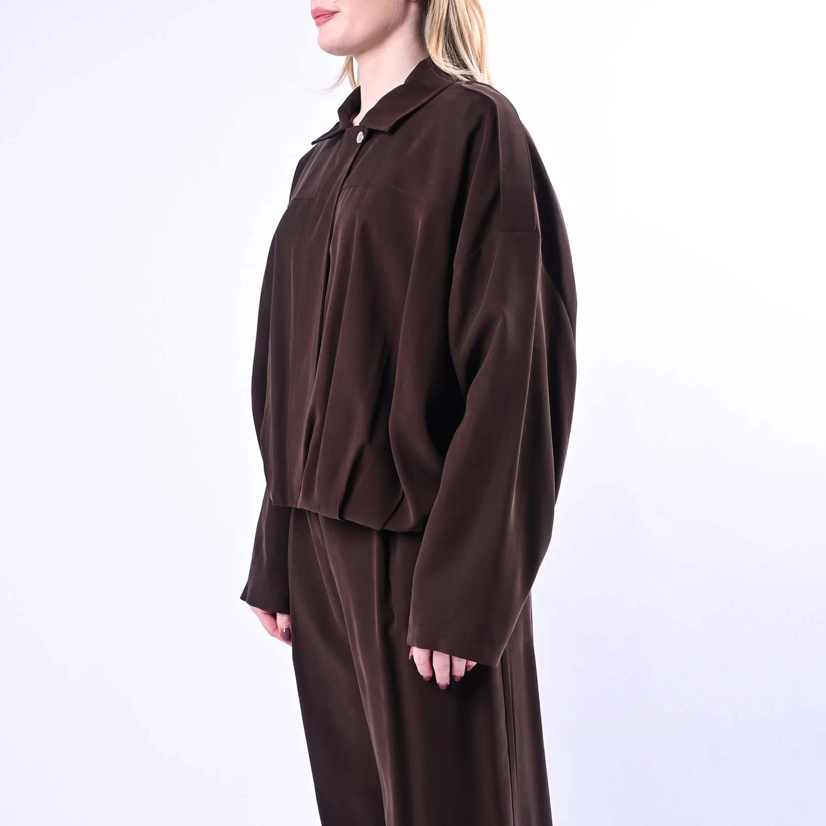 SPENCER - BOMBER OVER RIMBORSATO IN VISCOSA ART.DAFFY-TWILL/MO - MORO - Image 4