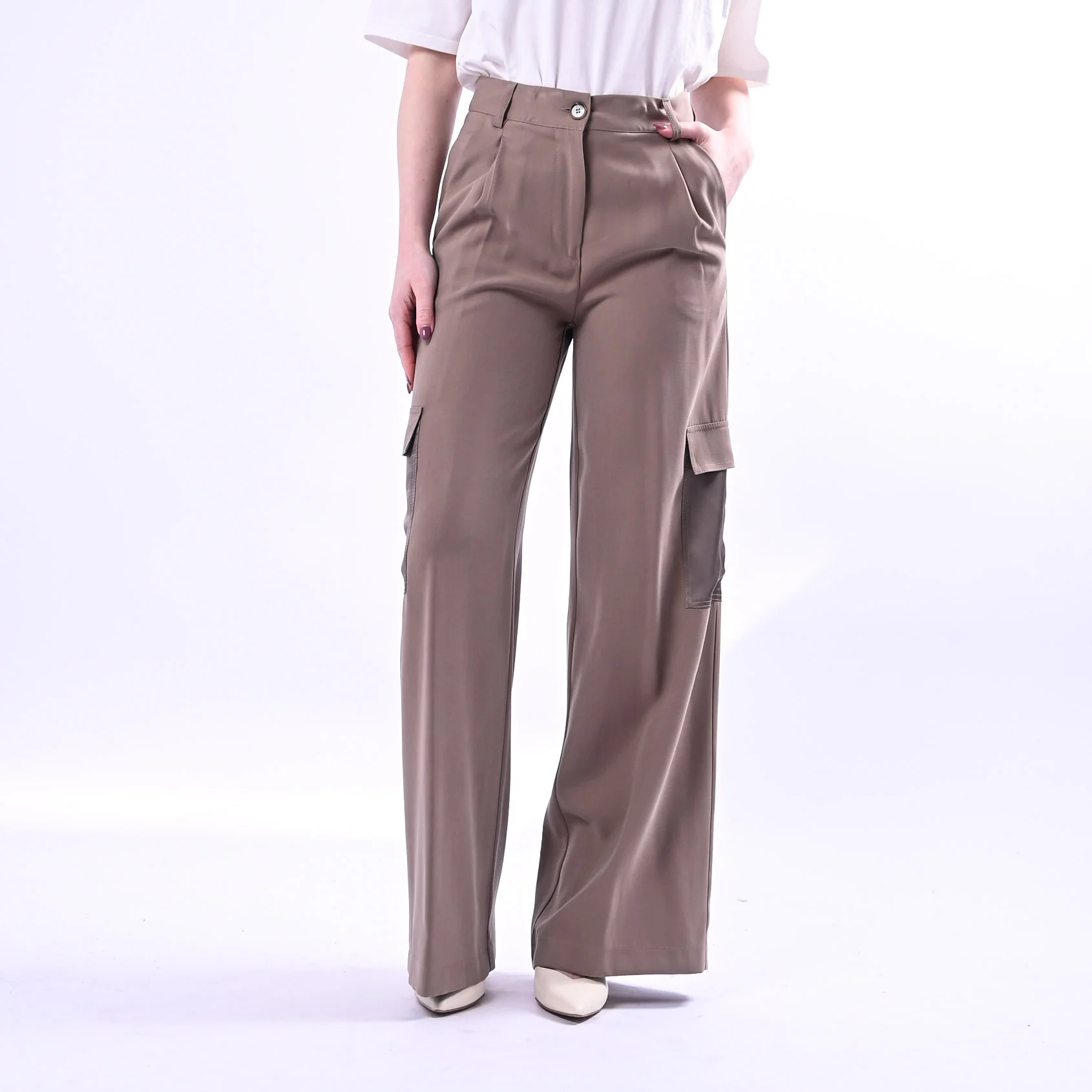 SPENCER - PANTALONE CARGO PALAZZO IN VISCOSA ART.JEEP-TWILL/F - FANGO