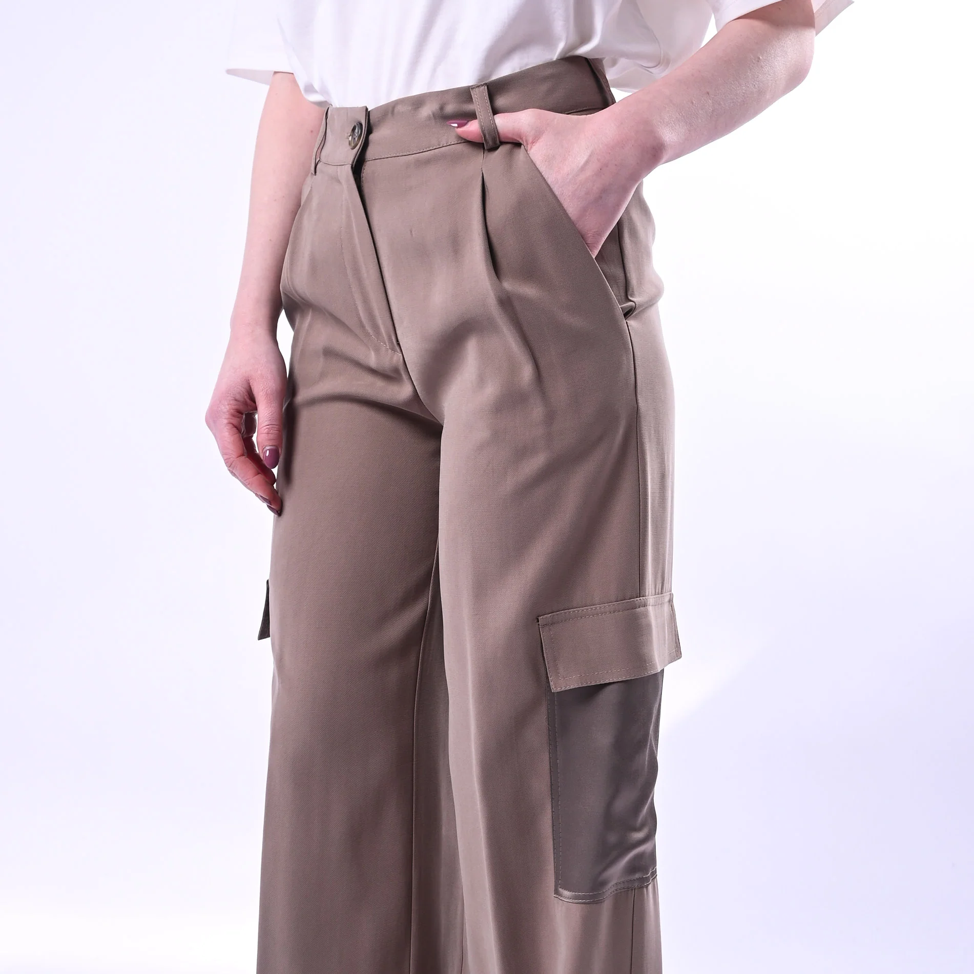 SPENCER - PANTALONE CARGO PALAZZO IN VISCOSA ART.JEEP-TWILL/F - FANGO - Image 5