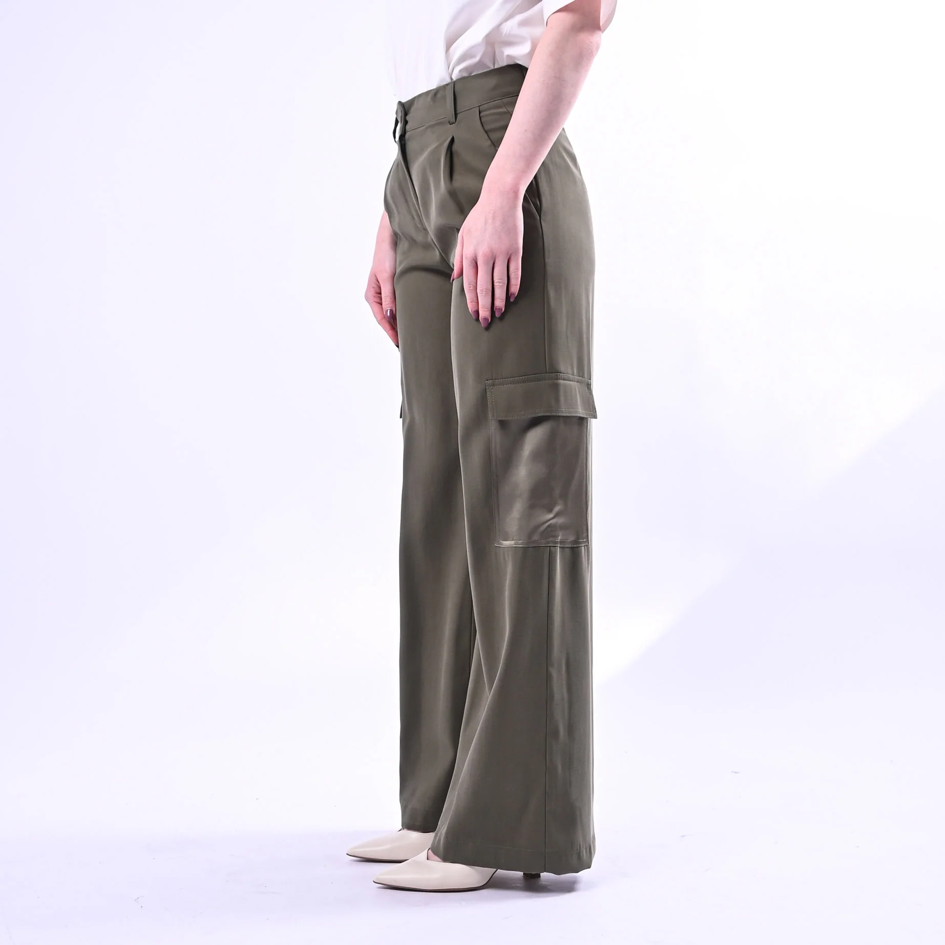 SPENCER - PANTALONE CARGO PALAZZO IN VISCOSA ART.JEEP-TWILL/M - MILITARE - Image 3