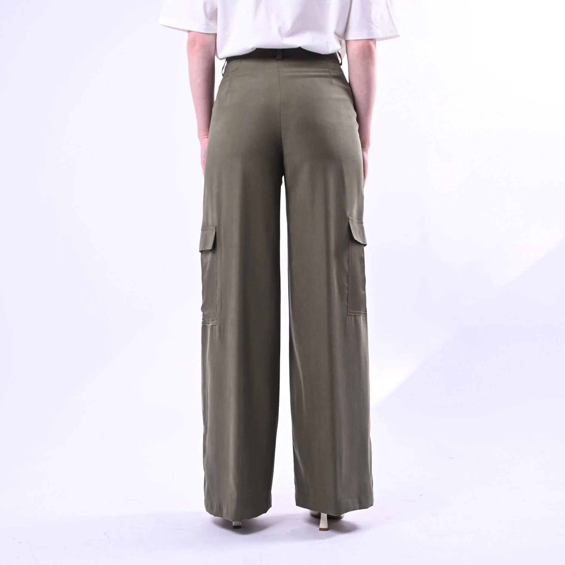 SPENCER - PANTALONE CARGO PALAZZO IN VISCOSA ART.JEEP-TWILL/M - MILITARE - Image 4