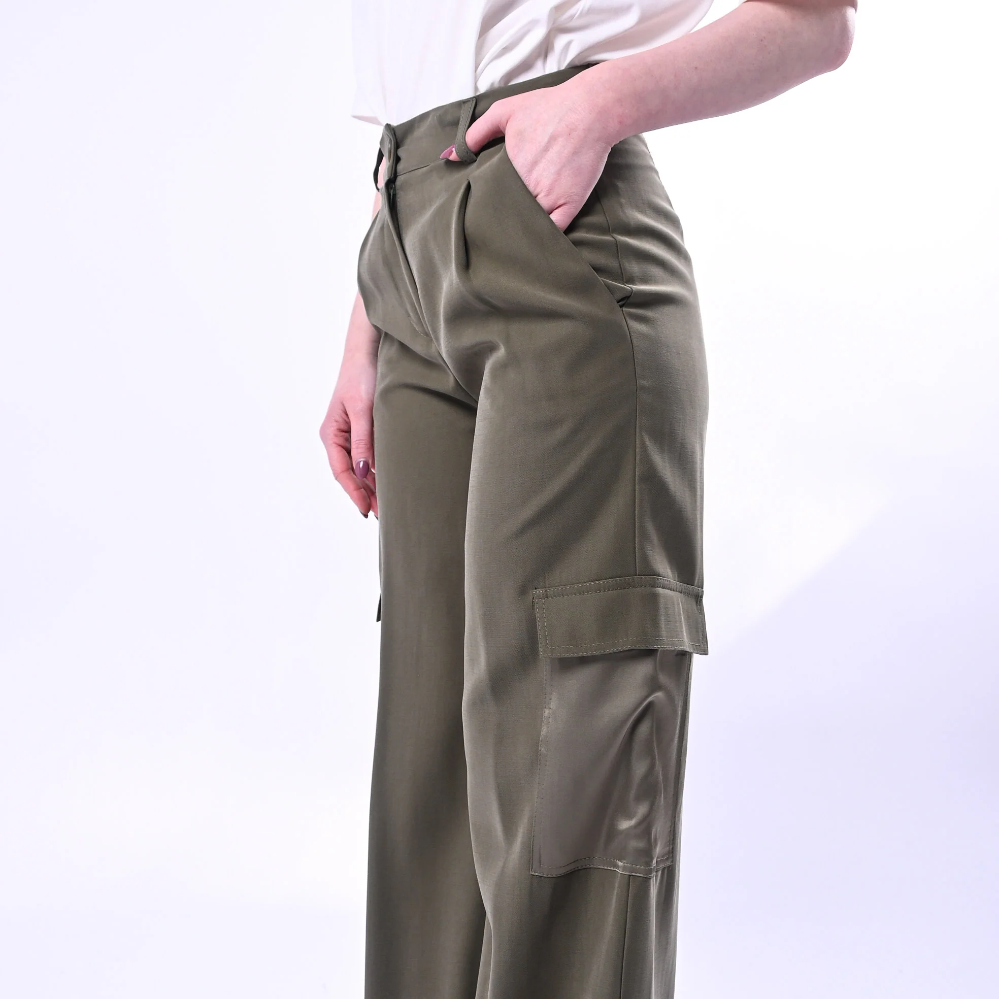 SPENCER - PANTALONE CARGO PALAZZO IN VISCOSA ART.JEEP-TWILL/M - MILITARE - Image 5