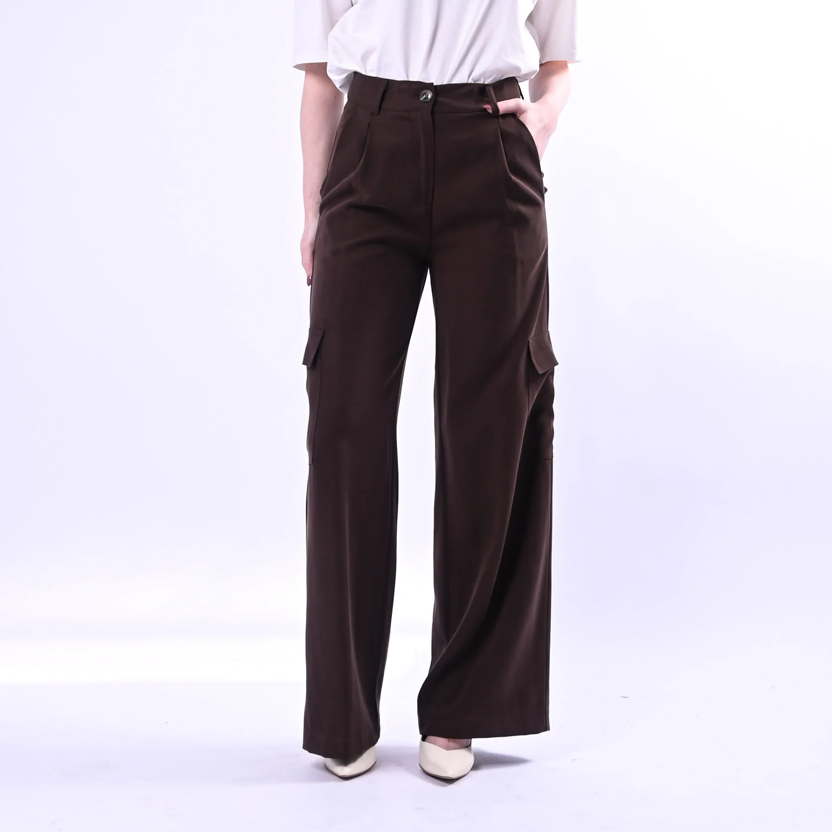 SPENCER - PANTALONE CARGO PALAZZO IN VISCOSA ART.JEEP-TWILL/MO - MORO