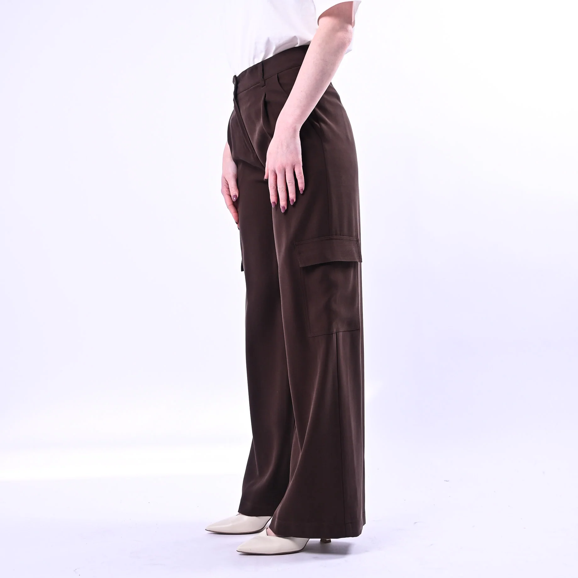 SPENCER - PANTALONE CARGO PALAZZO IN VISCOSA ART.JEEP-TWILL/MO - MORO - Image 3