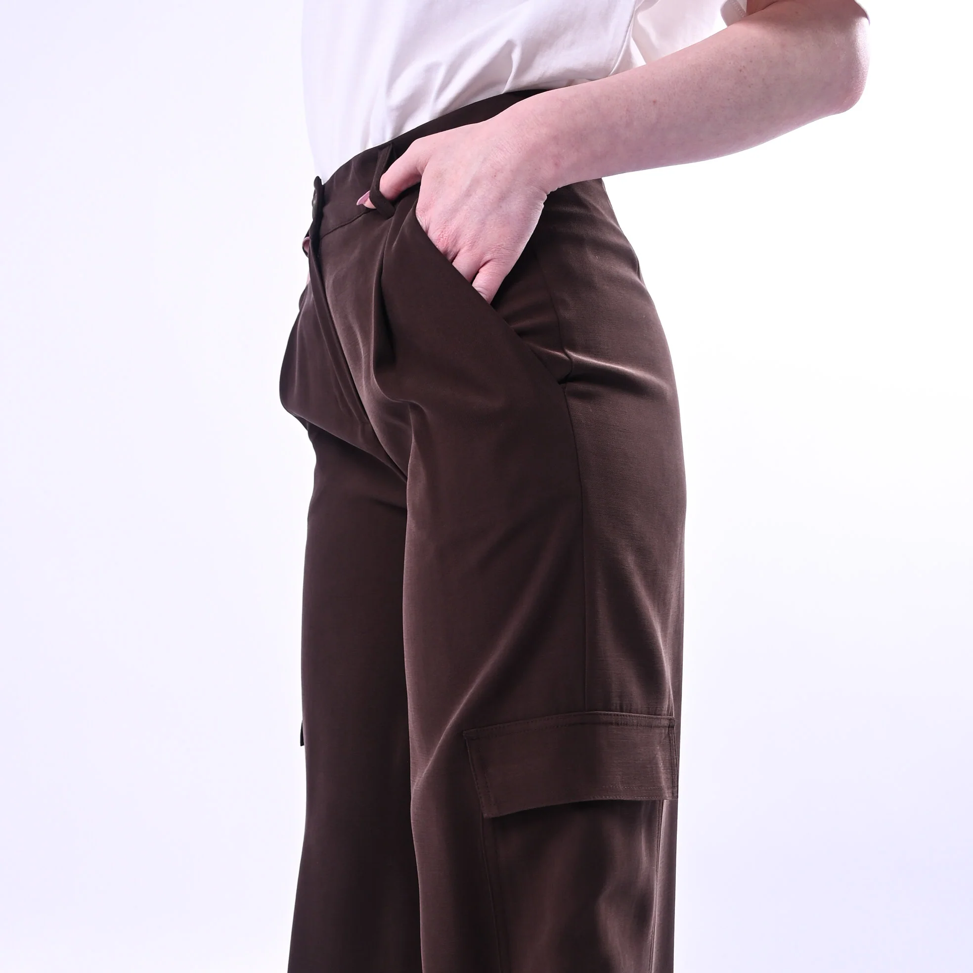 SPENCER - PANTALONE CARGO PALAZZO IN VISCOSA ART.JEEP-TWILL/MO - MORO - Image 5