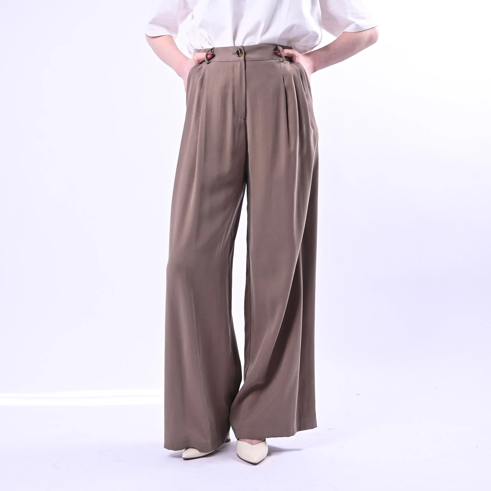 SPENCER - PANTALONE PALAZZO IN VISCOSA ART.GRISU'-TWILL/F - FANGO