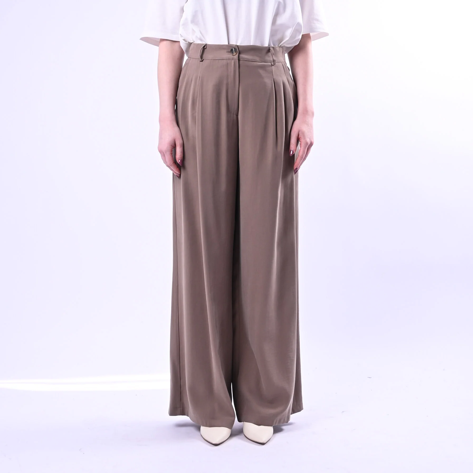 SPENCER - PANTALONE PALAZZO IN VISCOSA ART.GRISU'-TWILL/F - FANGO - Image 2