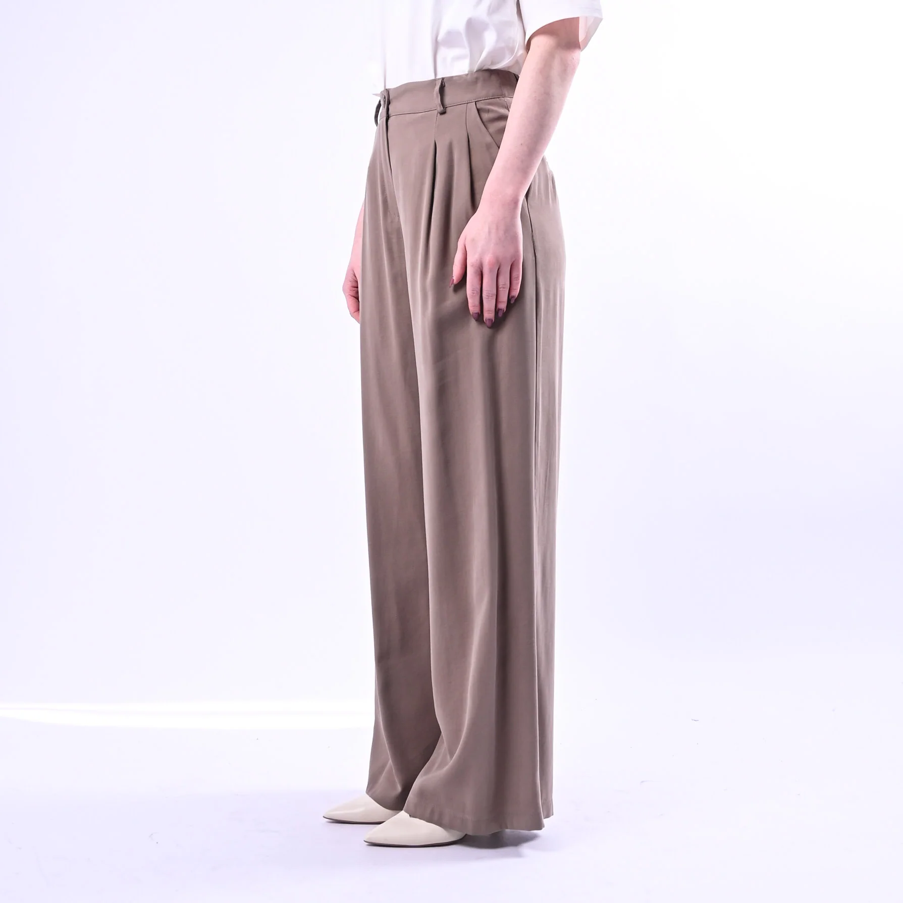 SPENCER - PANTALONE PALAZZO IN VISCOSA ART.GRISU'-TWILL/F - FANGO - Image 3