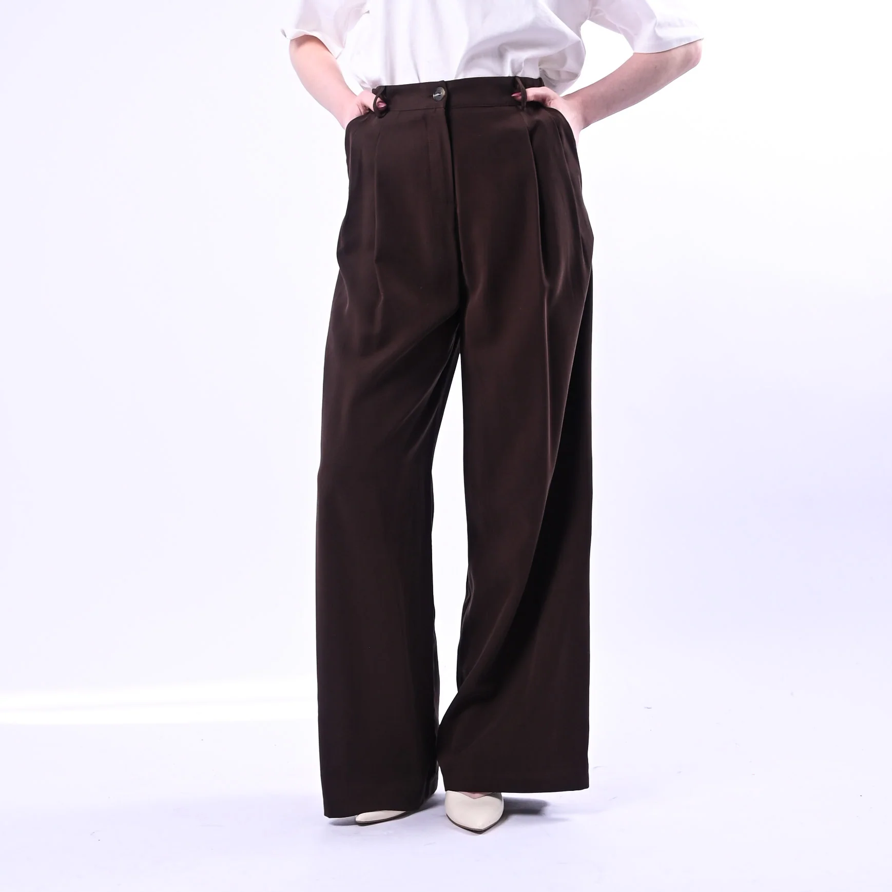 SPENCER - PANTALONE PALAZZO IN VISCOSA ART.GRISU'-TWILL/MO - MORO