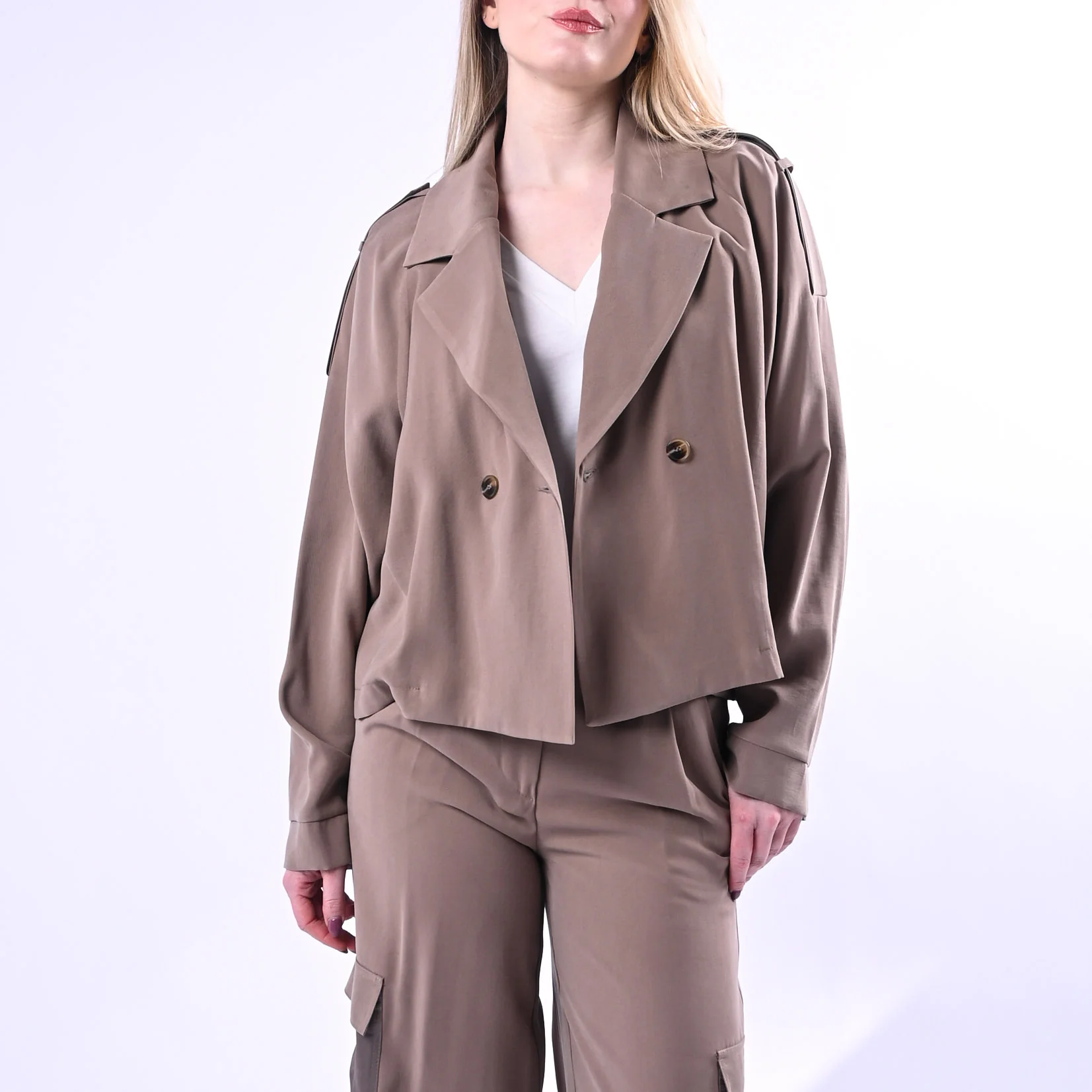 SPENCER - TRENCH CORTO IN VISCOSA ART.VANDA-TWILL/F - FANGO