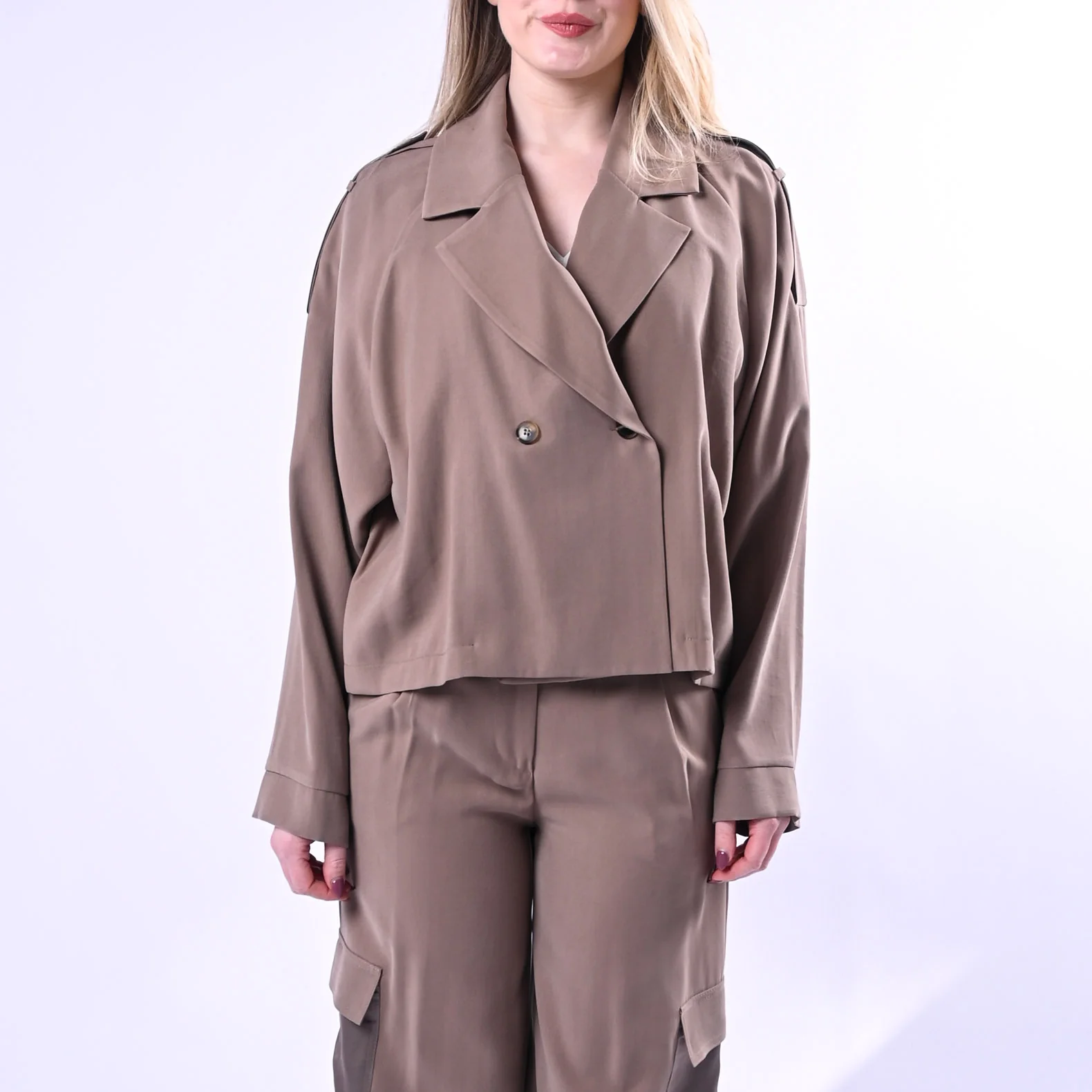 SPENCER - TRENCH CORTO IN VISCOSA ART.VANDA-TWILL/F - FANGO - Image 2