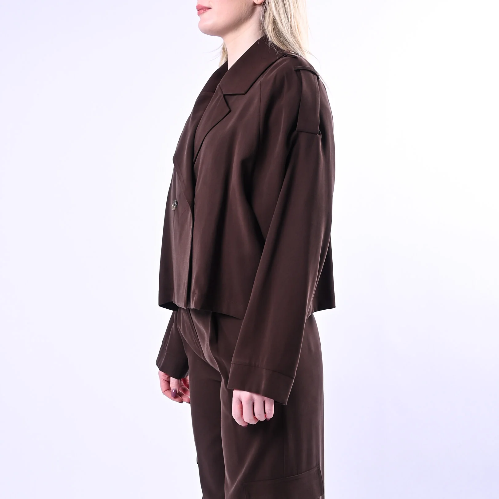 SPENCER - TRENCH CORTO IN VISCOSA ART.VANDA-TWILL/M - MORO - Image 4