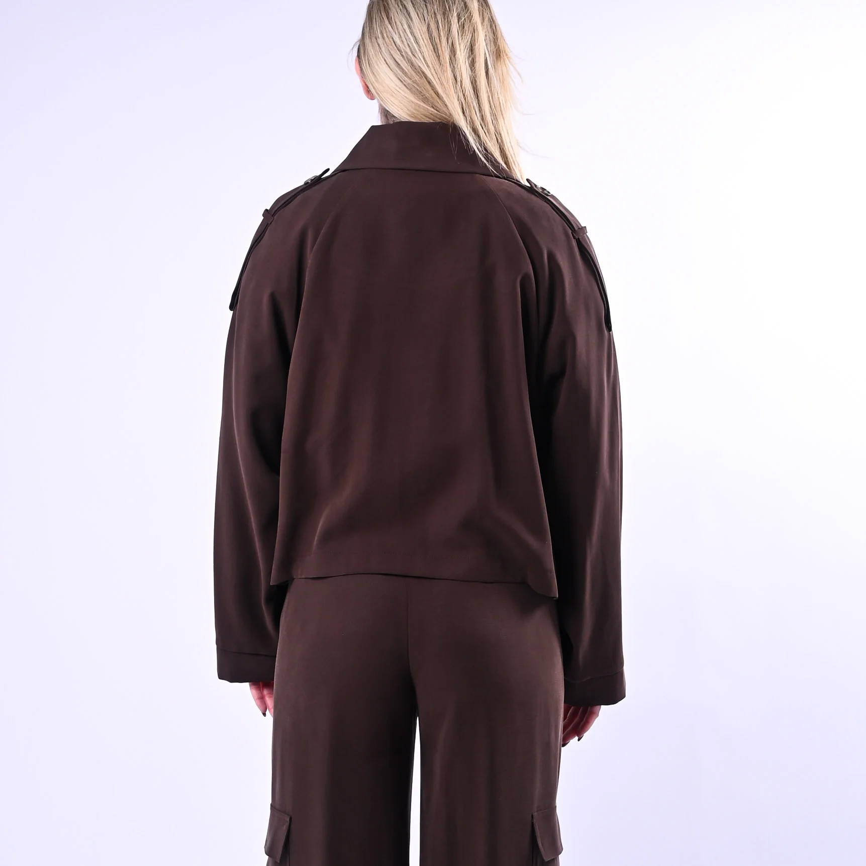 SPENCER - TRENCH CORTO IN VISCOSA ART.VANDA-TWILL/M - MORO - Image 5