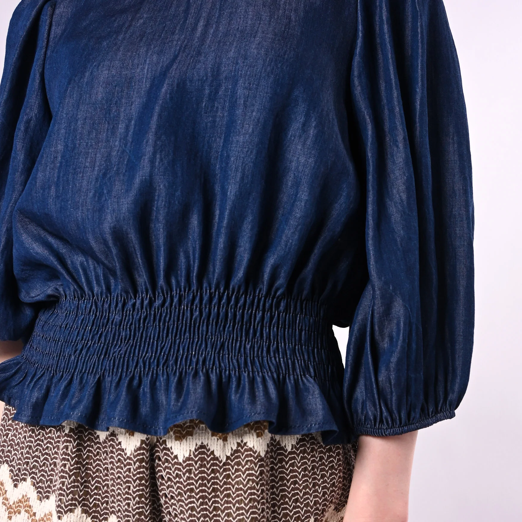 TENSIONE IN - BLUSA CHAMBRAY ARRICCIATA IN VITA ART.S26CD26/B - BLU - Image 5