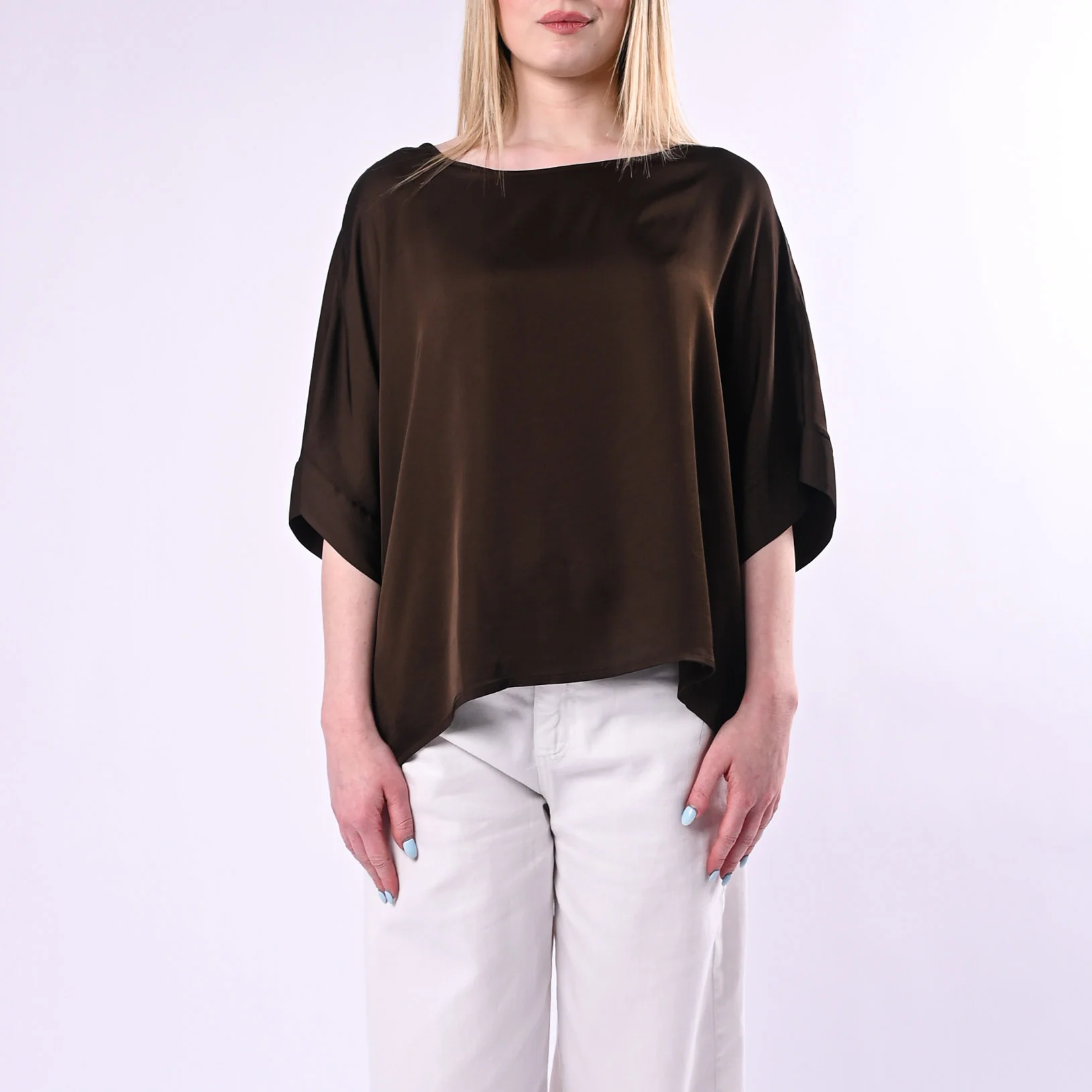 TENSIONE IN - BLUSA OVER RETRO ABBOTTONATO ART. G434B05Q/C - CIOCCOLATO - Image 2