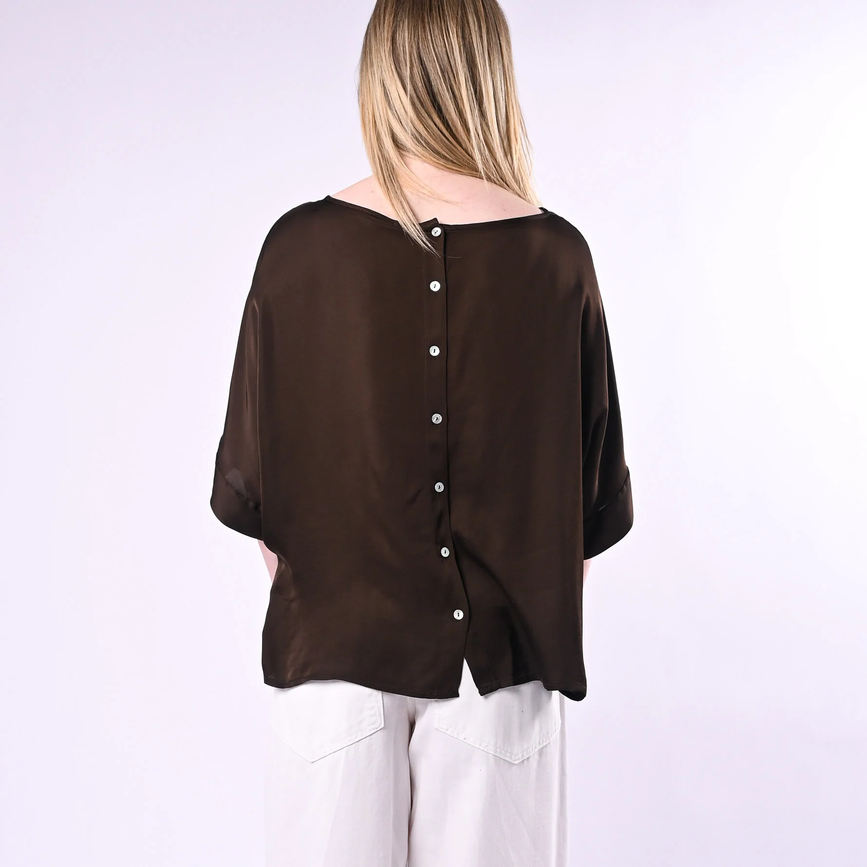 TENSIONE IN - BLUSA OVER RETRO ABBOTTONATO ART. G434B05Q/C - CIOCCOLATO - Image 4