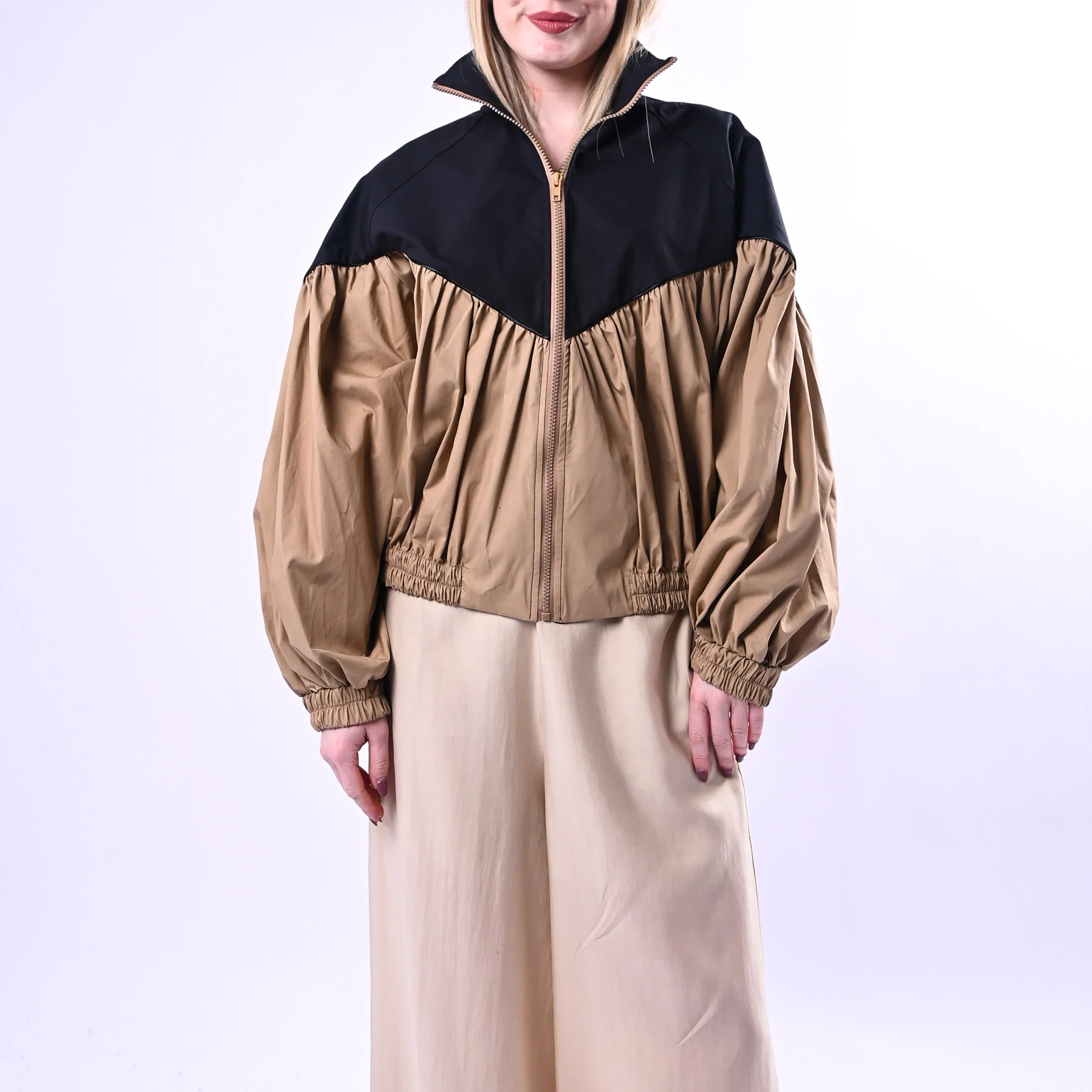 TENSIONE IN - BOMBER BICOLORE IN COTONE ART. 38967/N - NERO/BEIGE