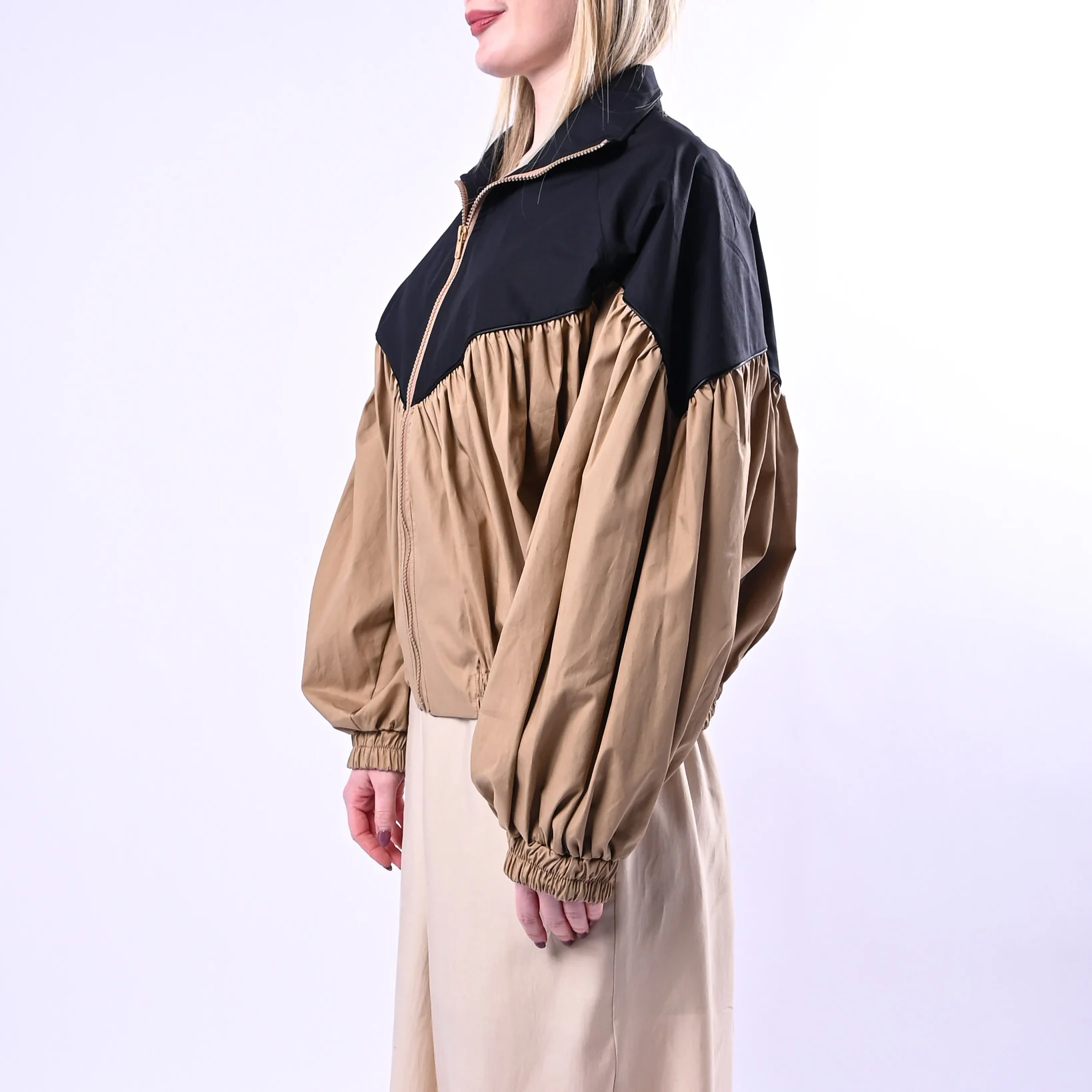 TENSIONE IN - BOMBER BICOLORE IN COTONE ART. 38967/N - NERO/BEIGE - Image 3