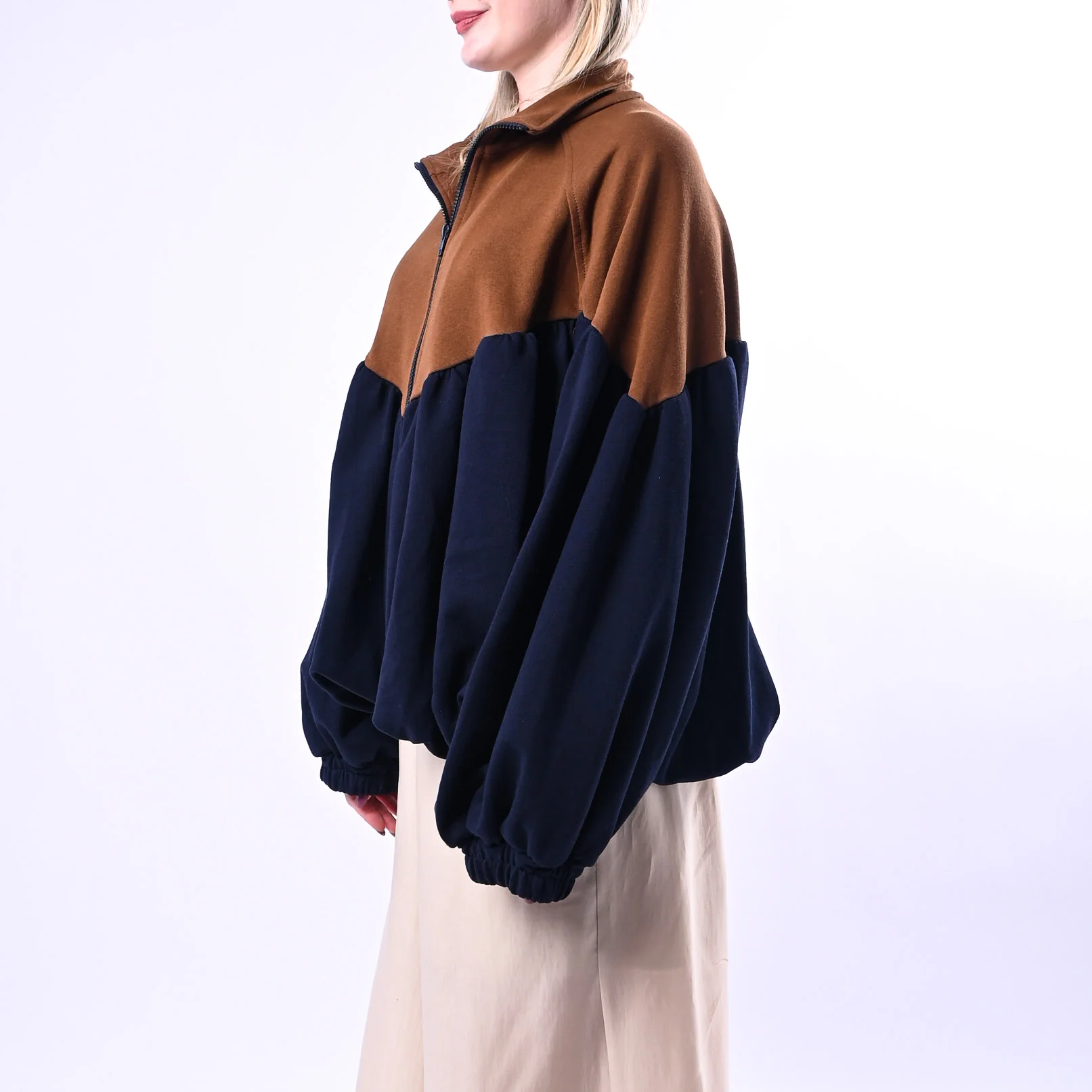 TENSIONE IN - BOMBER IN FELPA BICOLORE ART.39068/TB - TABACCO/BLU - Image 3