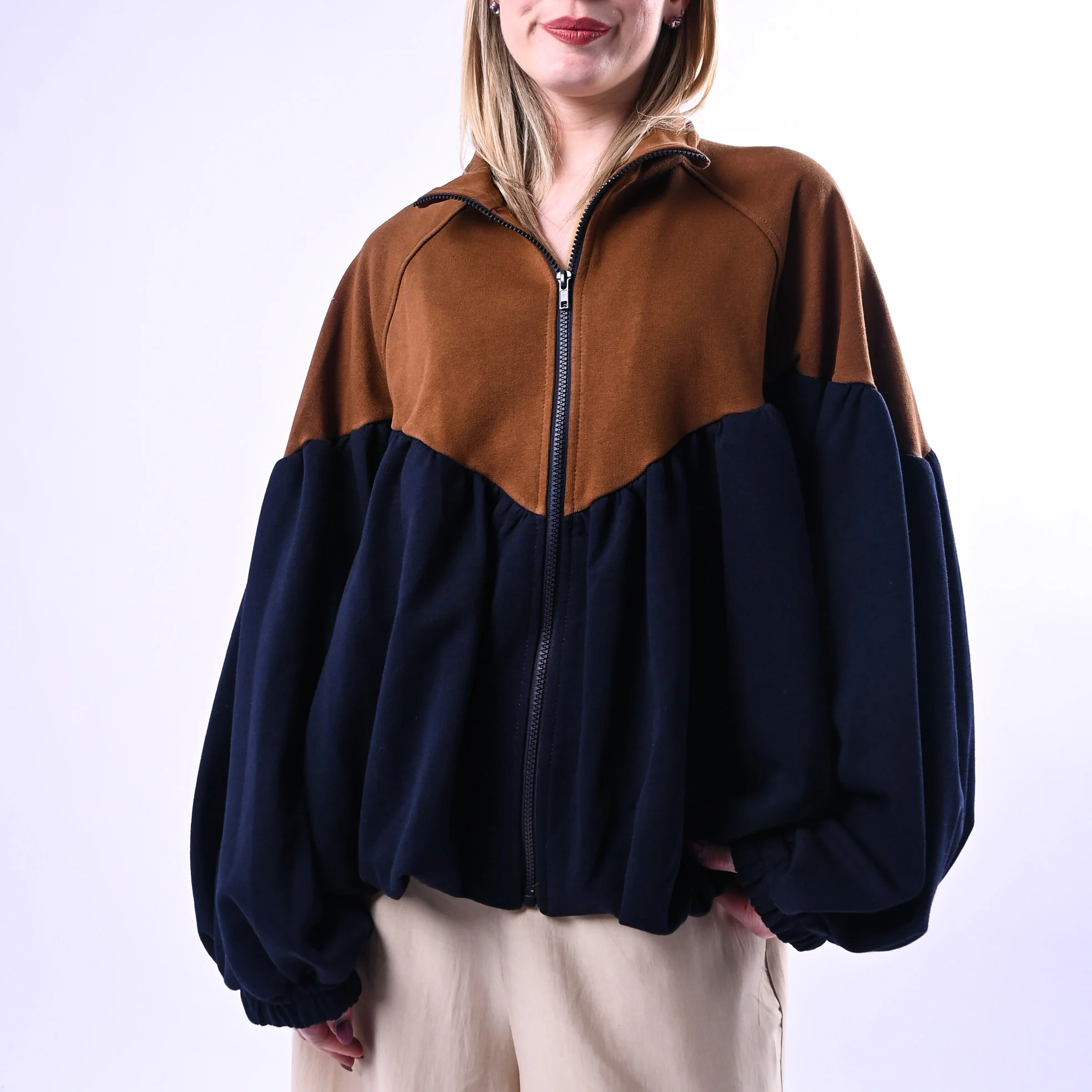 TENSIONE IN - BOMBER IN FELPA BICOLORE ART.39068/TB - TABACCO/BLU - Image 5