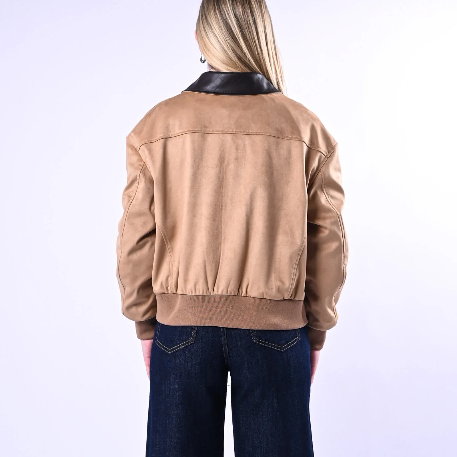 TENSIONE IN - BOMBER SUEDE CON COLLETTO PUNTO QUADRATO ART.26B4336 - BEIGE - Image 4