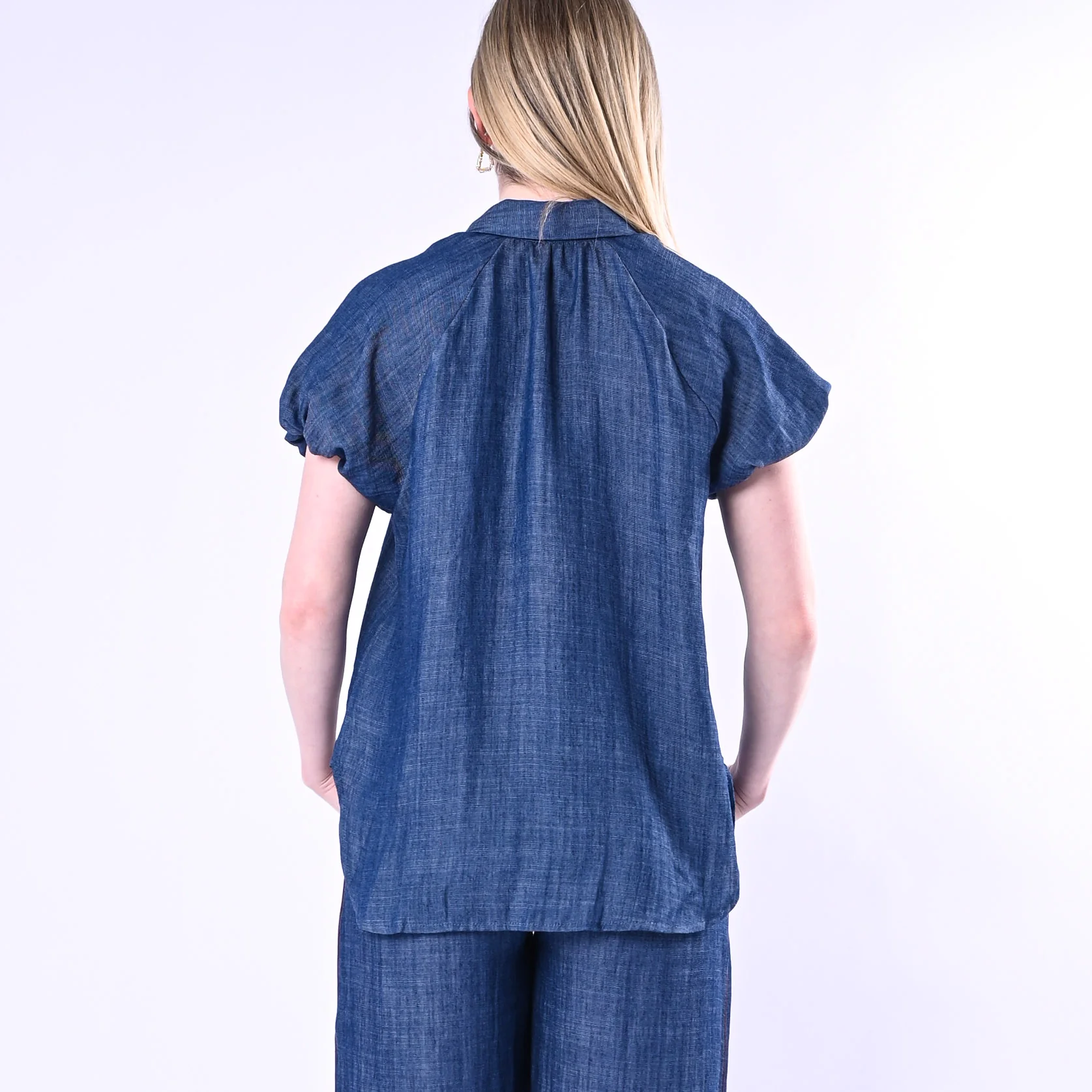 TENSIONE IN - CAMICIA IN CHAMBRAY MEZZA MANICA A SBUFFO ART. S26CE09/B - BLU - Image 5