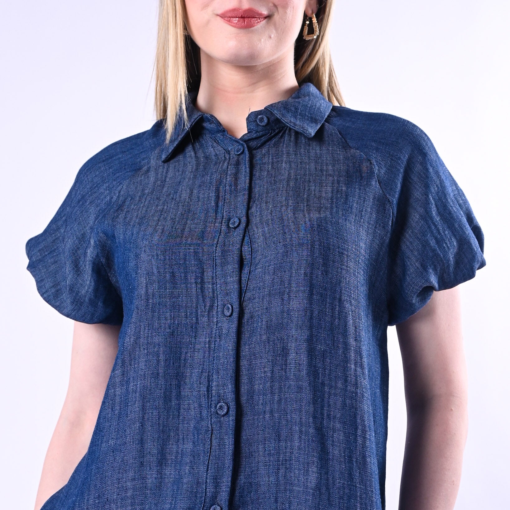 TENSIONE IN - CAMICIA IN CHAMBRAY MEZZA MANICA A SBUFFO ART. S26CE09/B - BLU - Image 6