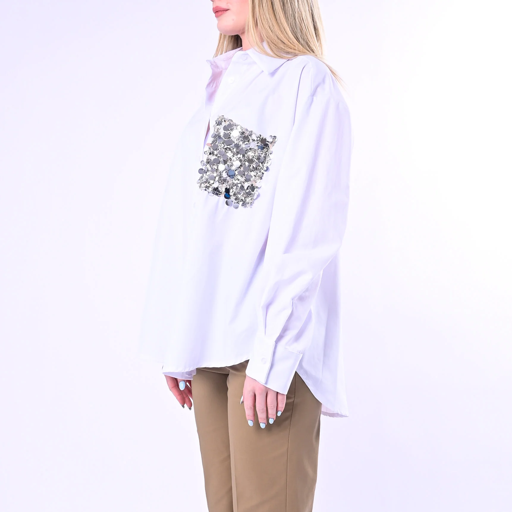 TENSIONE IN - CAMICIA POPELINE CON TASCA PAILLETTES ART.260048/B - BIANCO - Image 3