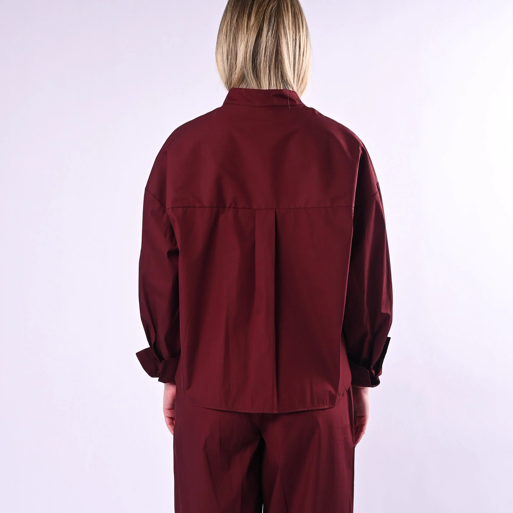 TENSIONE IN - CAMICIA POPELINE OVER COREANA MEZZA ABBOTTONATURA ART. 26C4933/B - BORDEAUX - Image 5