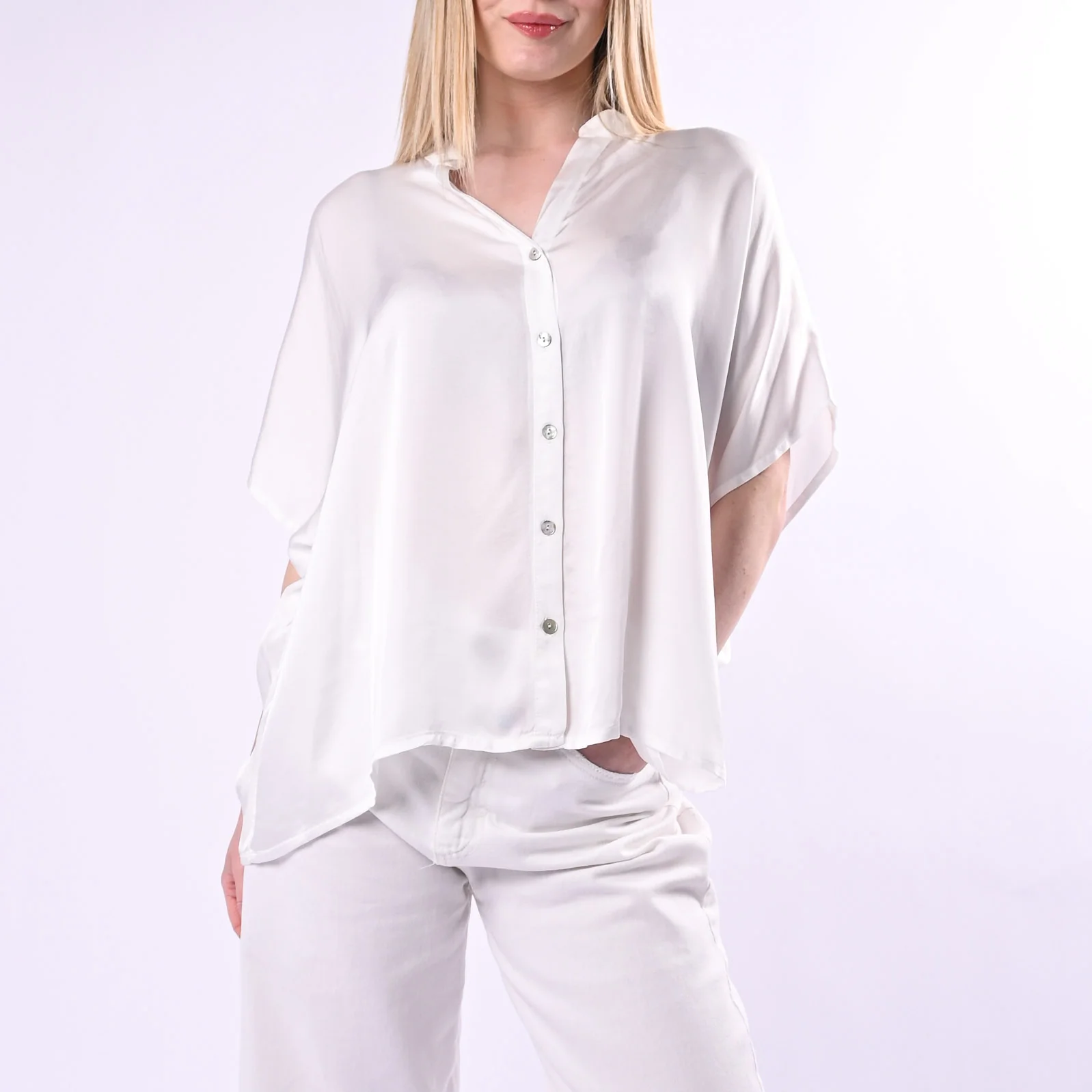 TENSIONE IN - CAMICIA VISCOSA SPALLA SCESA ART. F5039C/L - LATTE
