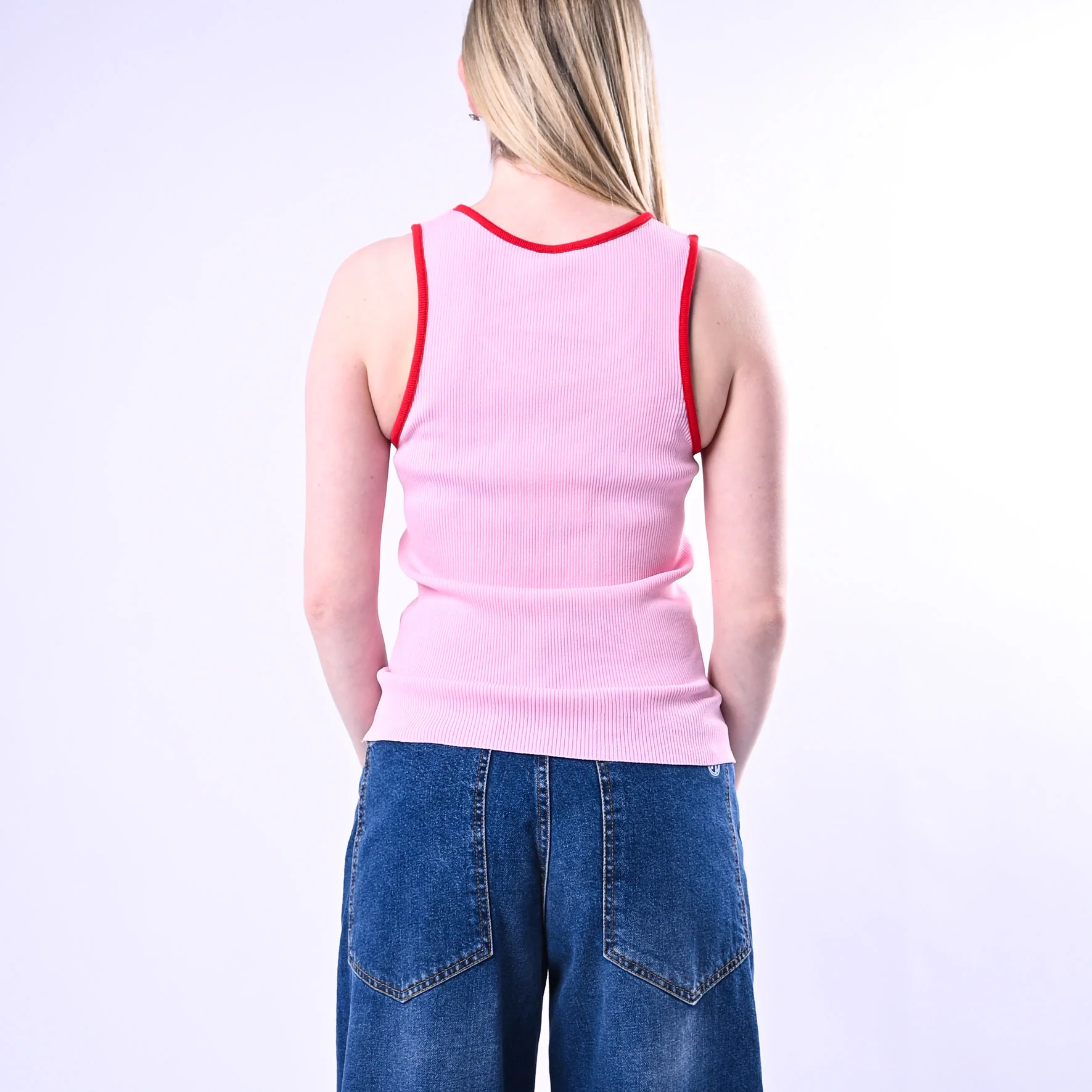 TENSIONE IN - CANOTTA A COSTINE CON PROFILO ART.26P457/RR - ROSA/ROSSO - Image 3