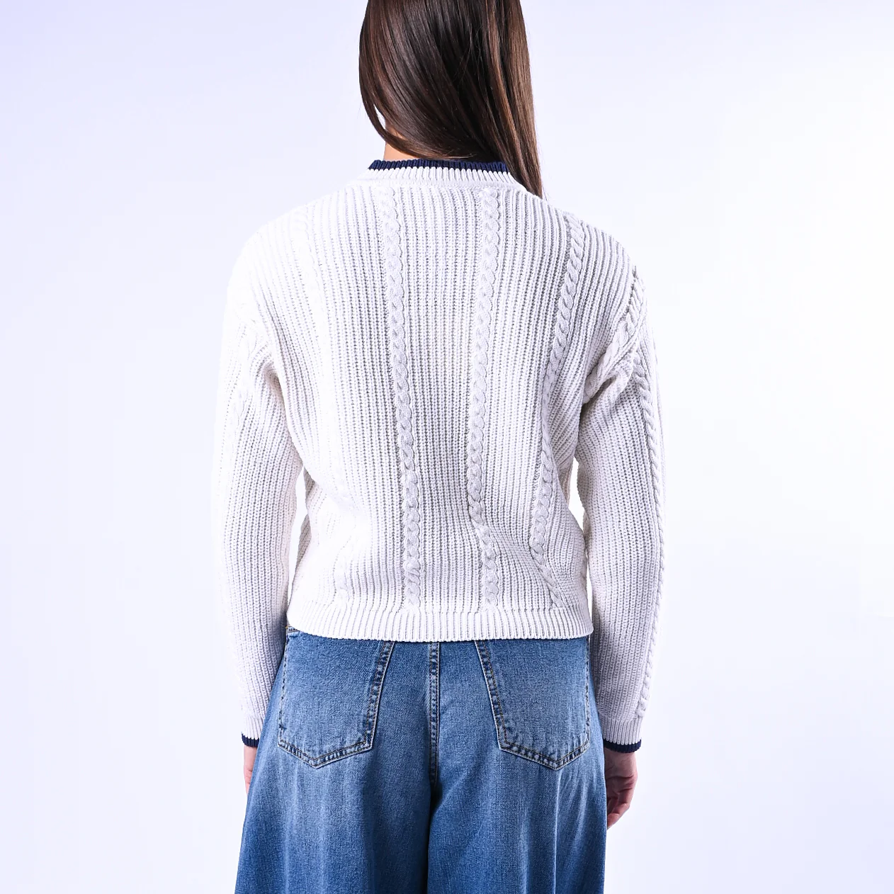 TENSIONE IN - CARDIGAN COREANA A TRECCE ART.ART.MG109 - BIANCO/BLU - Image 4
