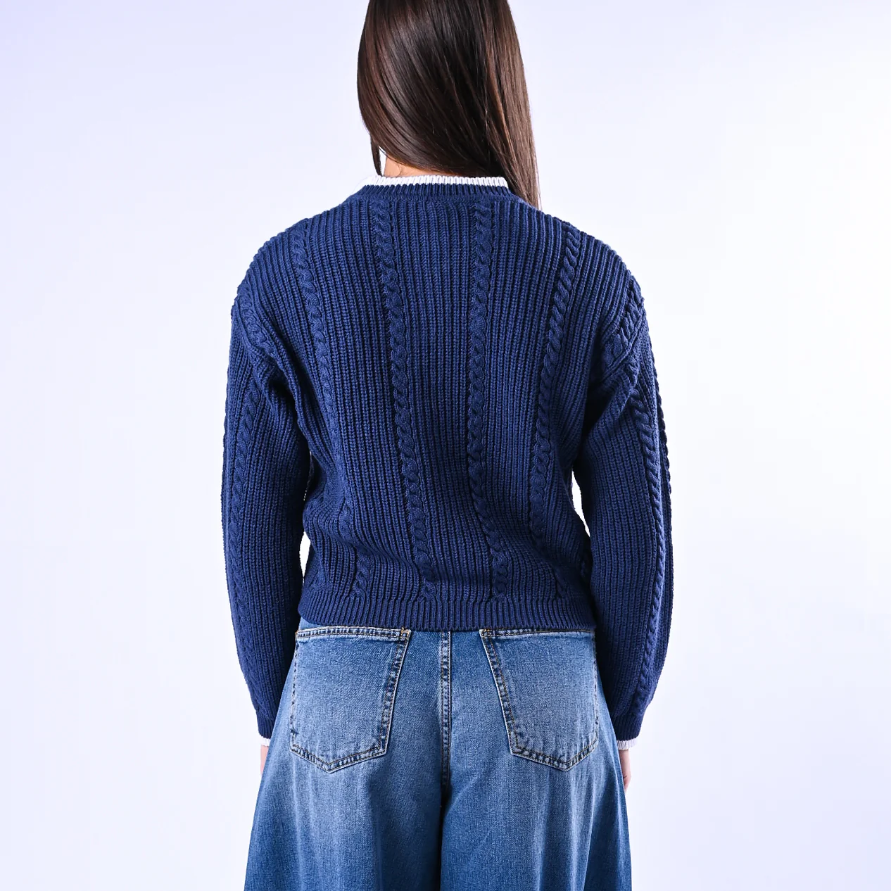 TENSIONE IN - CARDIGAN COREANA A TRECCE ART.ART.MG109 - BLU/PANNA - Image 4