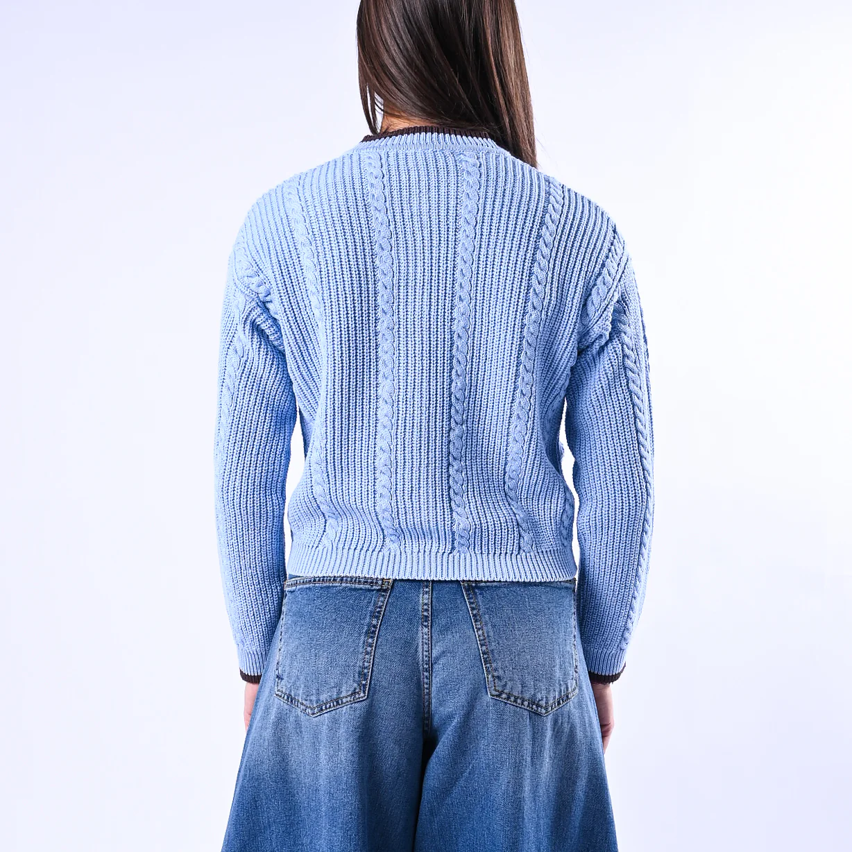 TENSIONE IN - CARDIGAN COREANA A TRECCE ART.ART.MG109 - CELESTE/MORO - Image 4