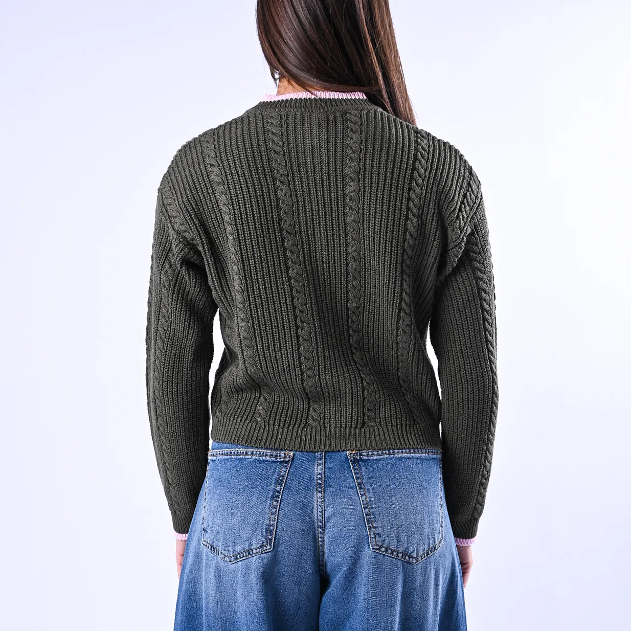 TENSIONE IN - CARDIGAN COREANA A TRECCE ART.MG109 - VERDE/ROSA - Image 4