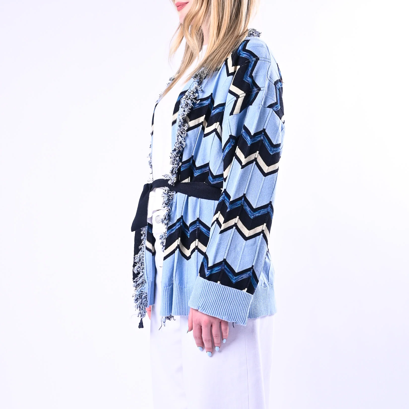 TENSIONE IN - CARDIGAN ETNICO ZIG ZAG ART.119W671/C - CELESTE - Image 3