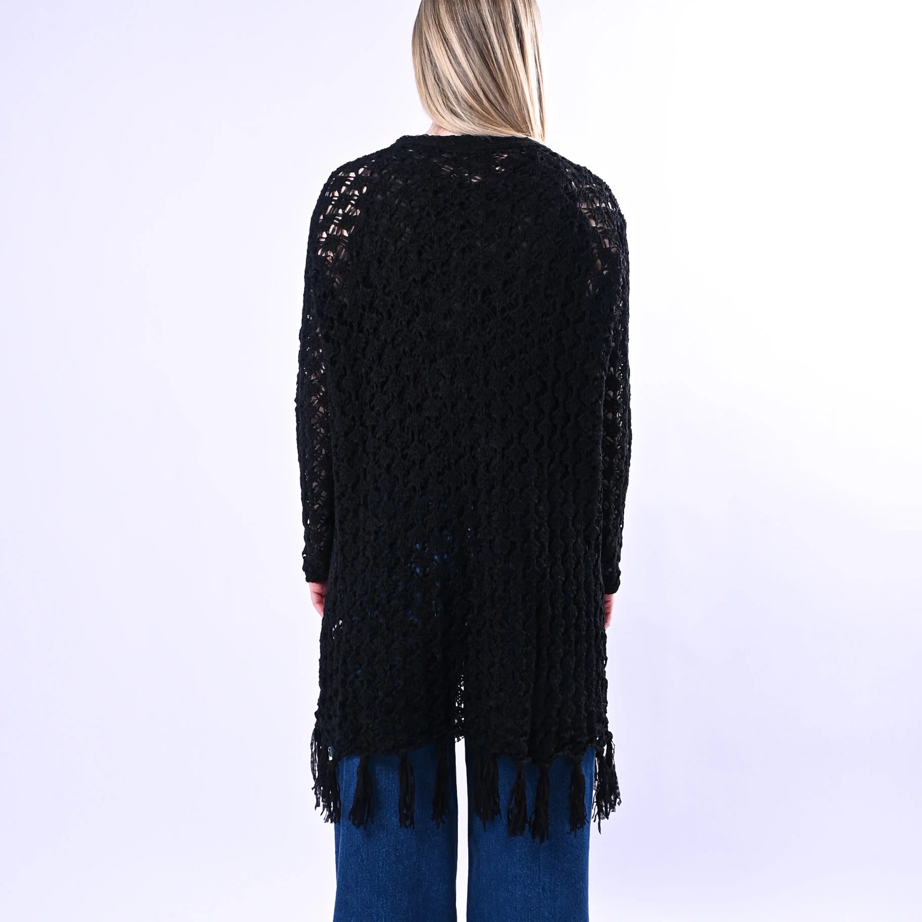 TENSIONE IN - CARDIGAN IN FETTUCCIA CON FRANGE ART.D90127/N - NERO - Image 4
