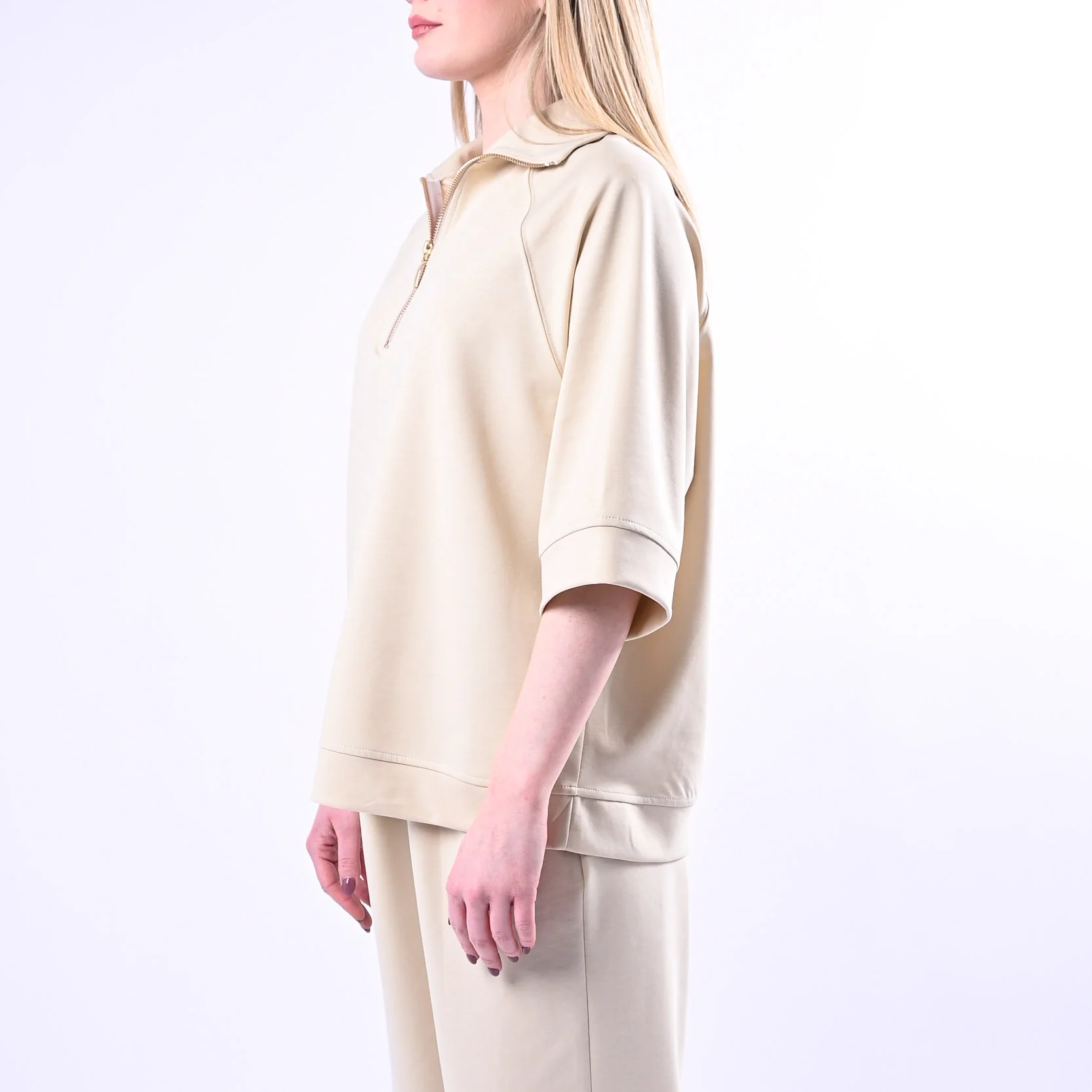 TENSIONE IN - FELPA PUNTO MILANO COLLO ALTO CON ZIP ART.26M4035 - BEIGE - Image 4