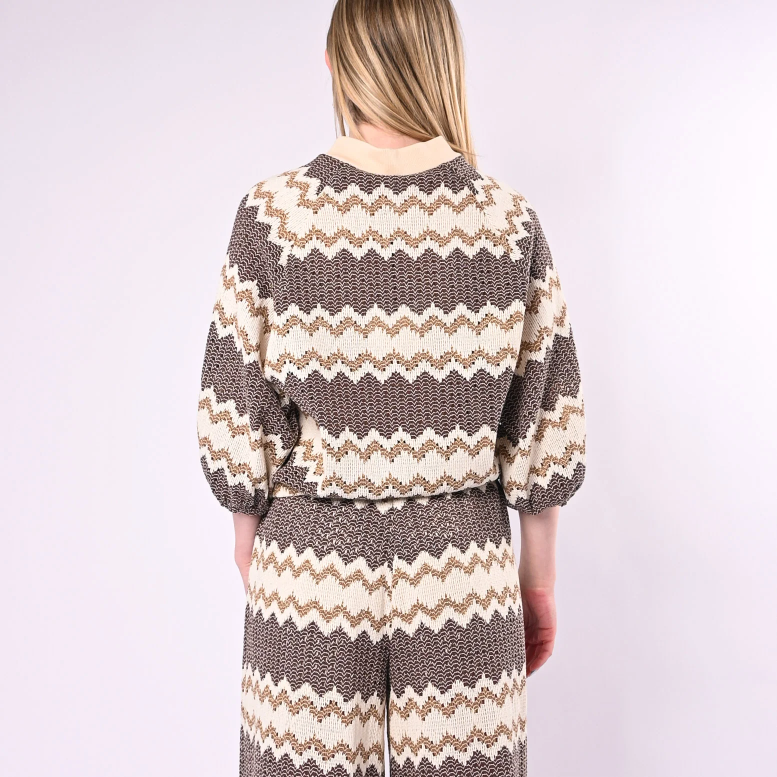 TENSIONE IN - GIACCA BOMBER CROCHET FANTASIA ETNICA ART. S26JC54/PM - PANNA/MORO - Image 5
