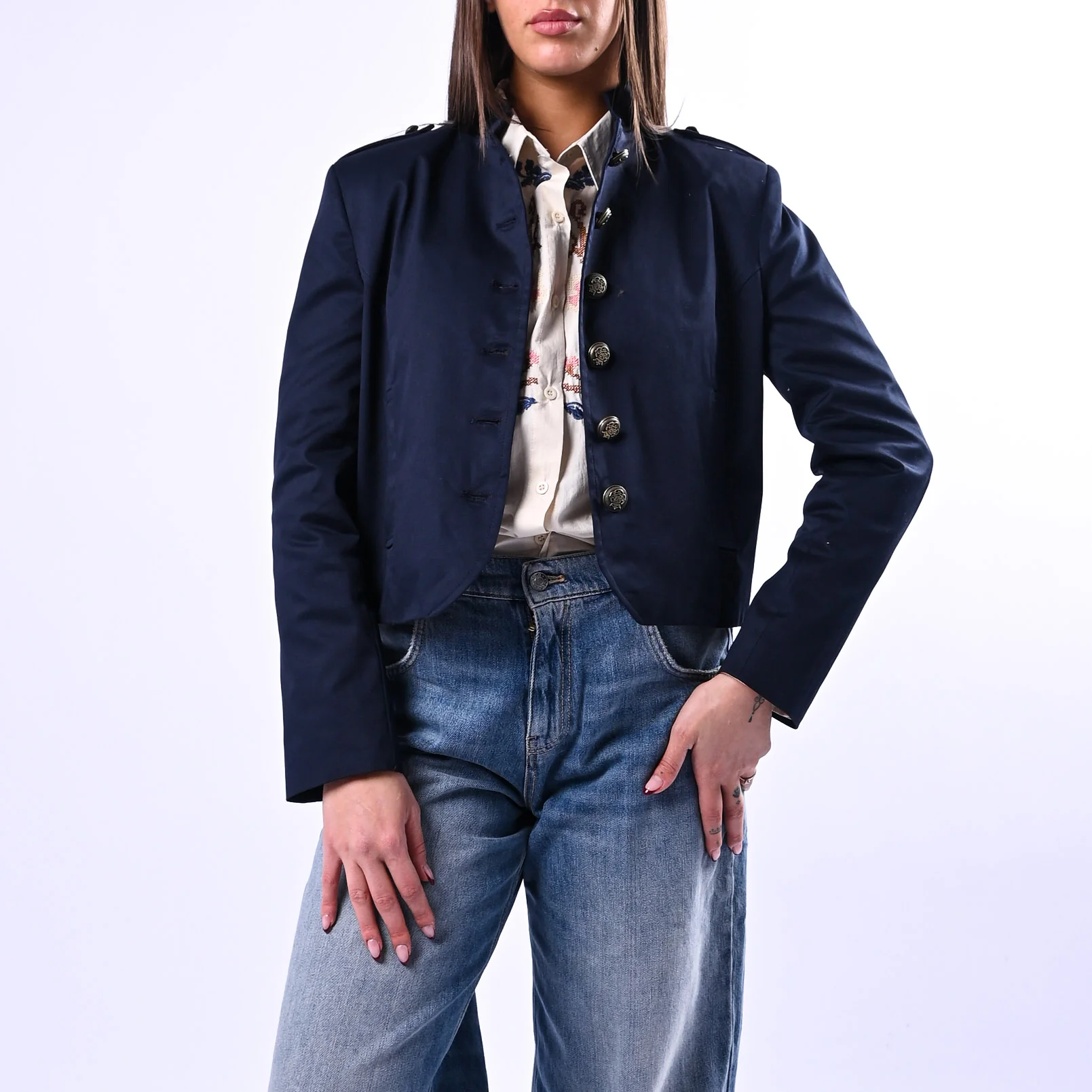 TENSIONE IN - GIACCA COREANA BOTTONI OTTONE ART.26B3797 - BLU