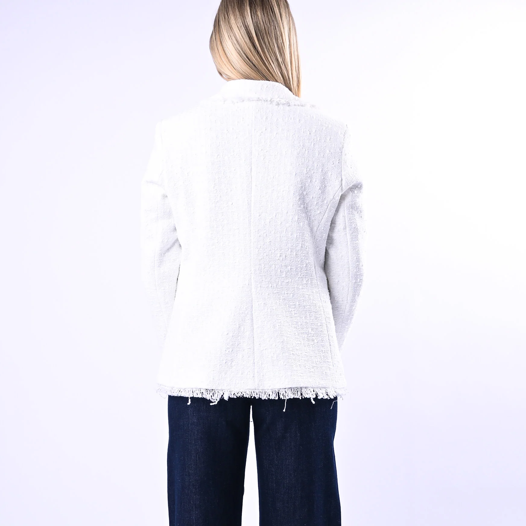 TENSIONE IN - GIACCA TWEED UN BOTTONE SFRANGIATA ART.26B4387 - BIANCO - Image 4