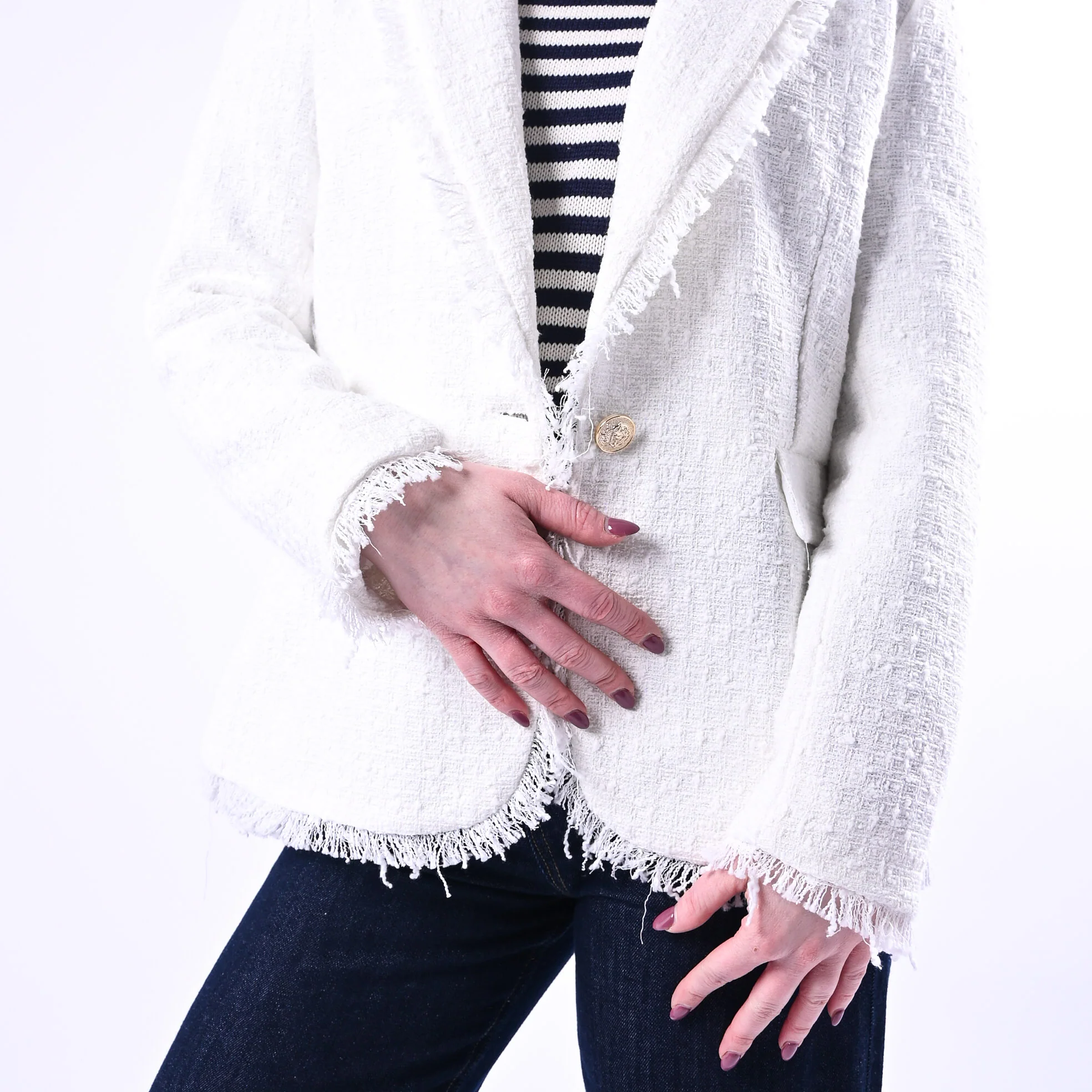 TENSIONE IN - GIACCA TWEED UN BOTTONE SFRANGIATA ART.26B4387 - BIANCO - Image 5