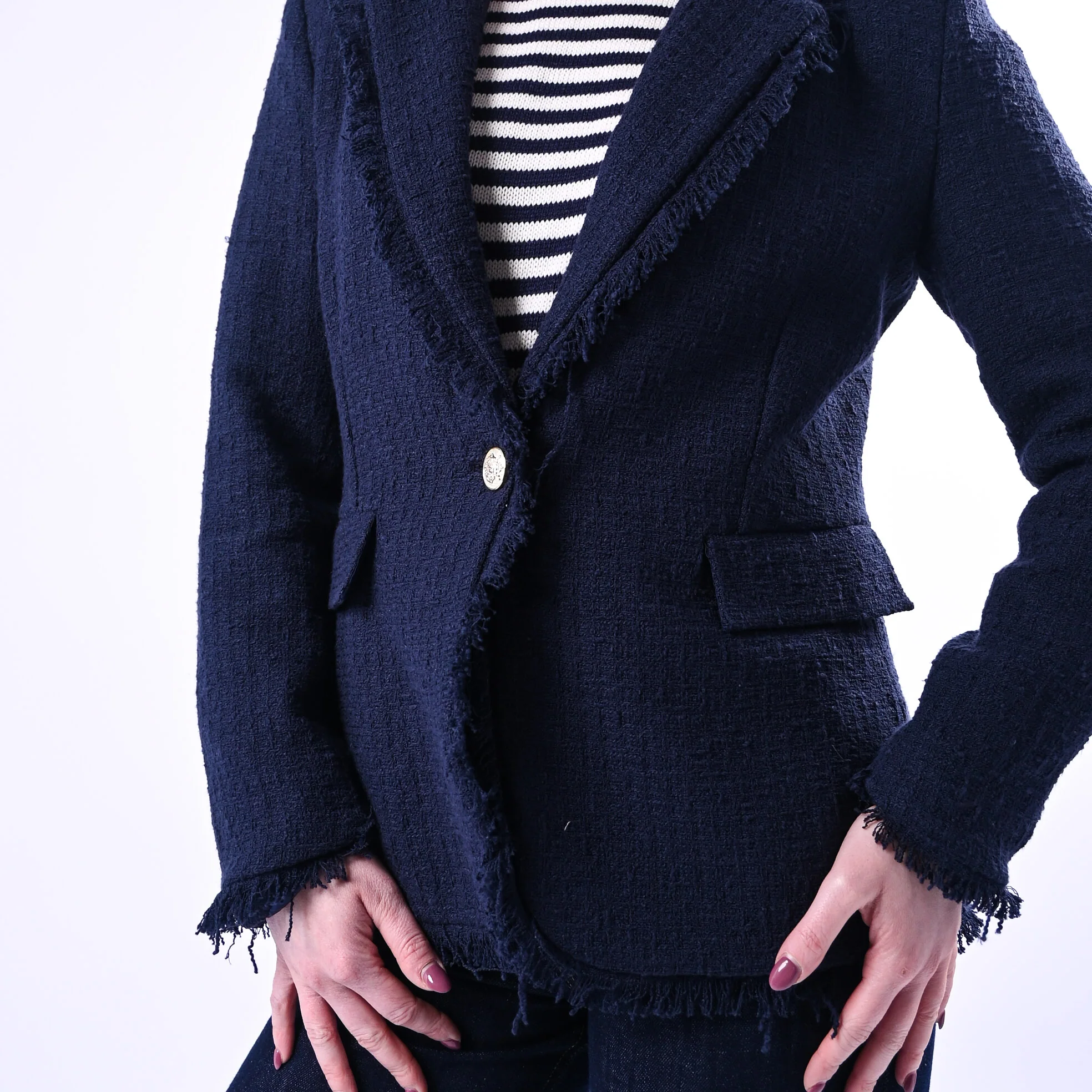 TENSIONE IN - GIACCA TWEED UN BOTTONE SFRANGIATA ART.26B4387 - BLU - Image 5
