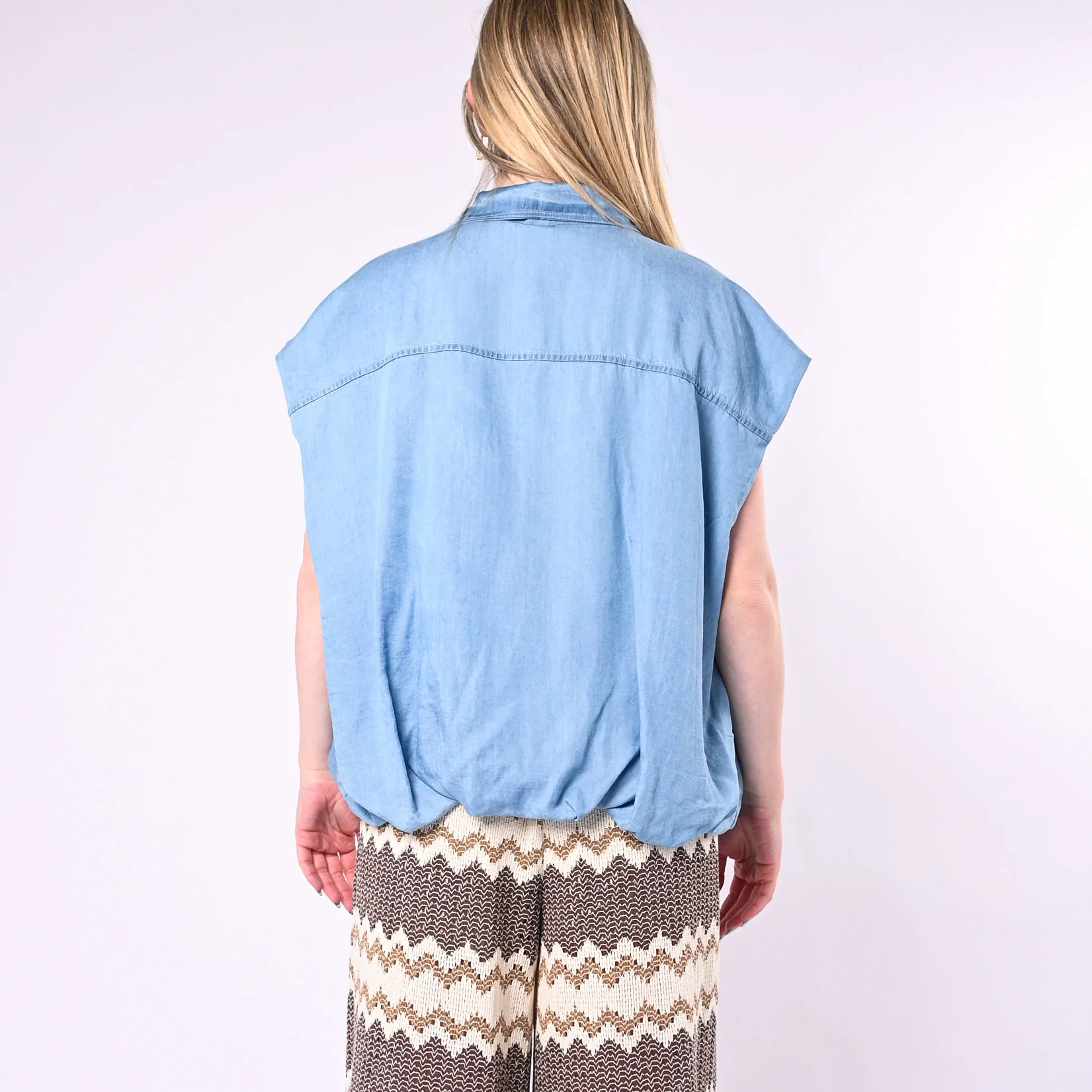 TENSIONE IN - GILET CHAMBRAY CON TASCA PAILLETTES E ZIP ART. PE260190/D - DENIM - Image 4