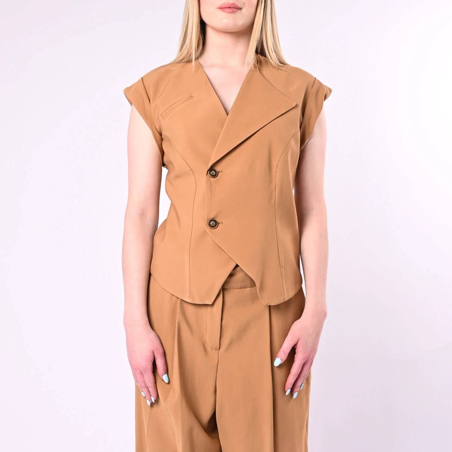 TENSIONE IN - GILET CON BAVERO ASIMMETRICO ART. 26D4720/C - CAMMELLO - Image 3