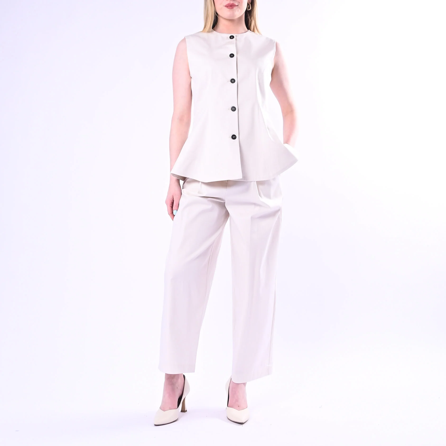 TENSIONE IN - GILET LUNGO SVASATO ART.26D4937/P - PANNA