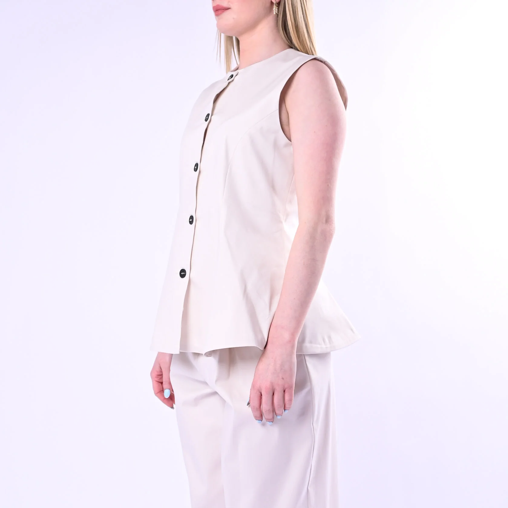 TENSIONE IN - GILET LUNGO SVASATO ART.26D4937/P - PANNA - Image 4