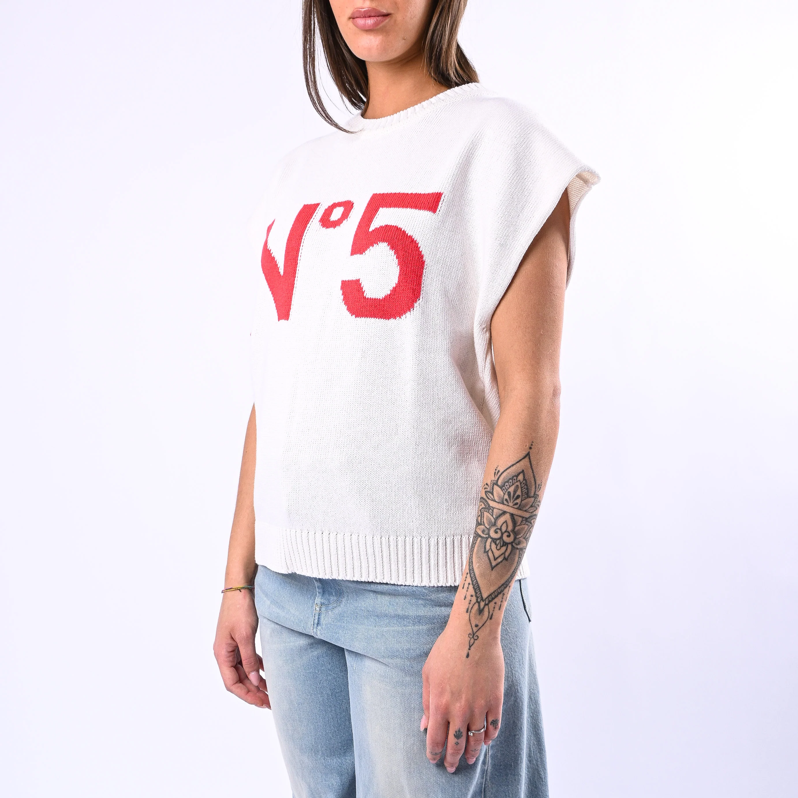 TENSIONE IN - GILET N°5 IN MAGLIA ART.MT01A - PANNA/ROSSO - Image 3