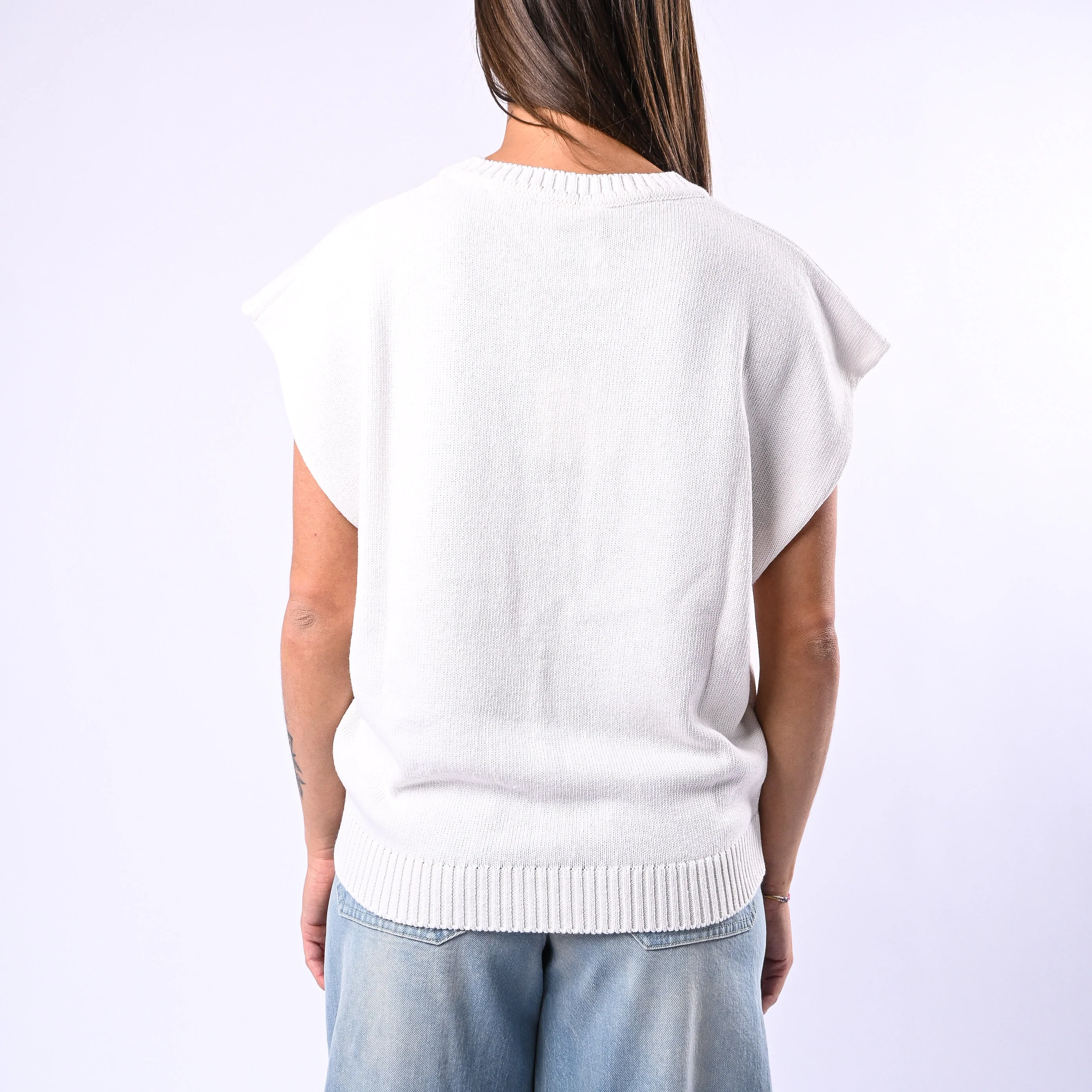 TENSIONE IN - GILET N°5 IN MAGLIA ART.MT01A - PANNA/ROSSO - Image 4