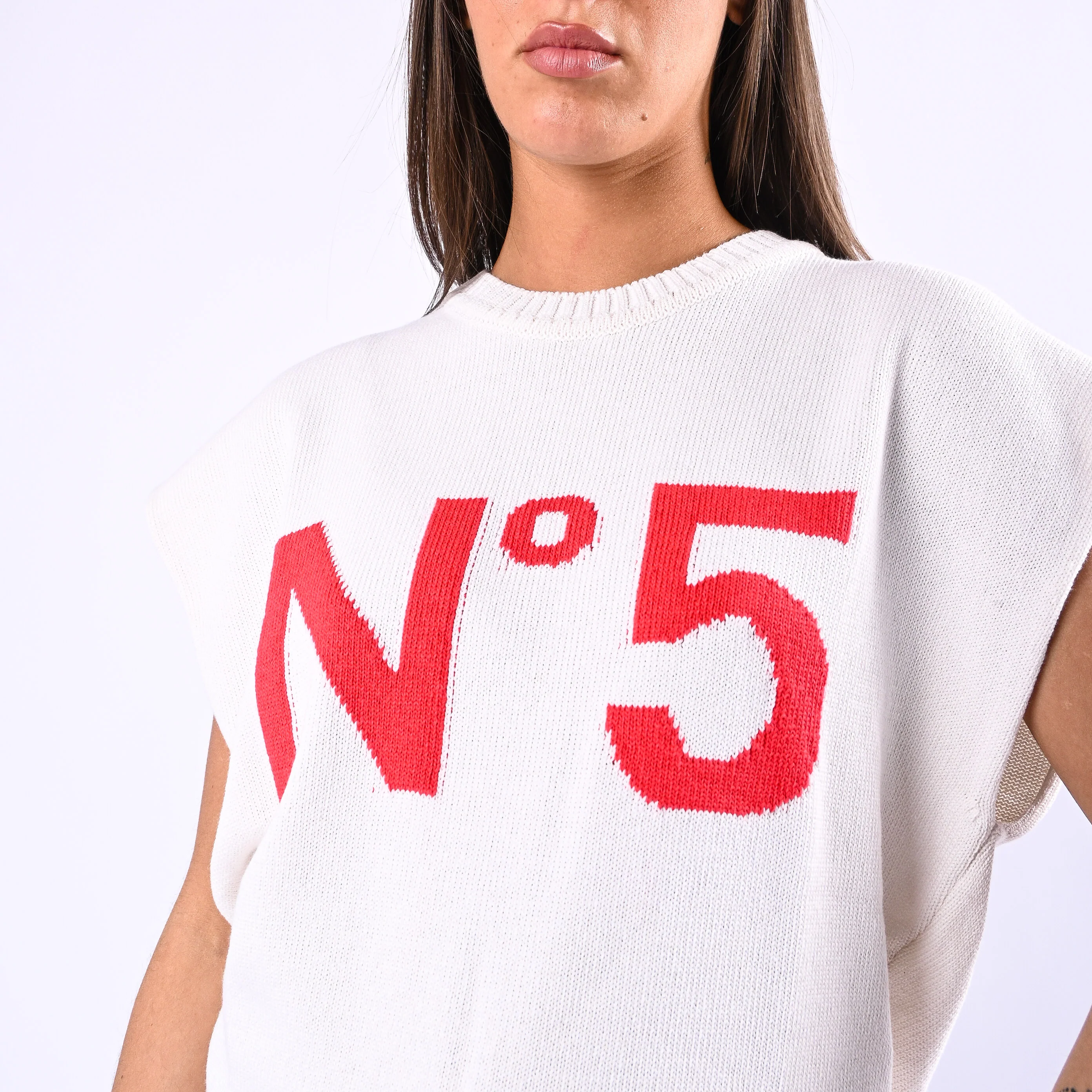 TENSIONE IN - GILET N°5 IN MAGLIA ART.MT01A - PANNA/ROSSO - Image 5